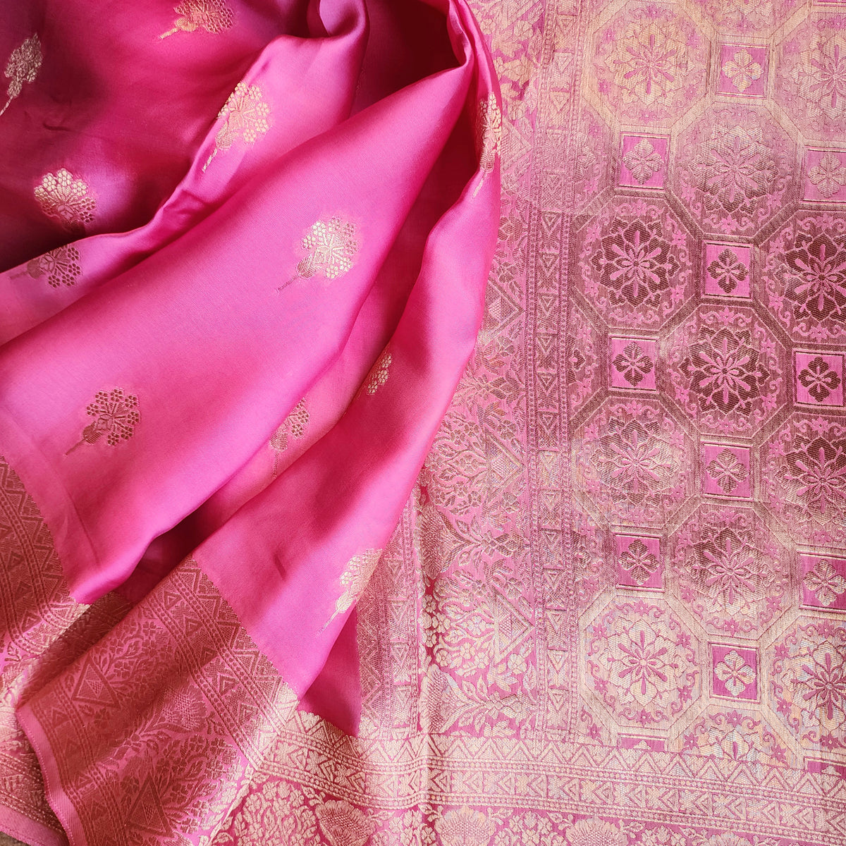 Lilac Pink Mashru Katan Silk Saree