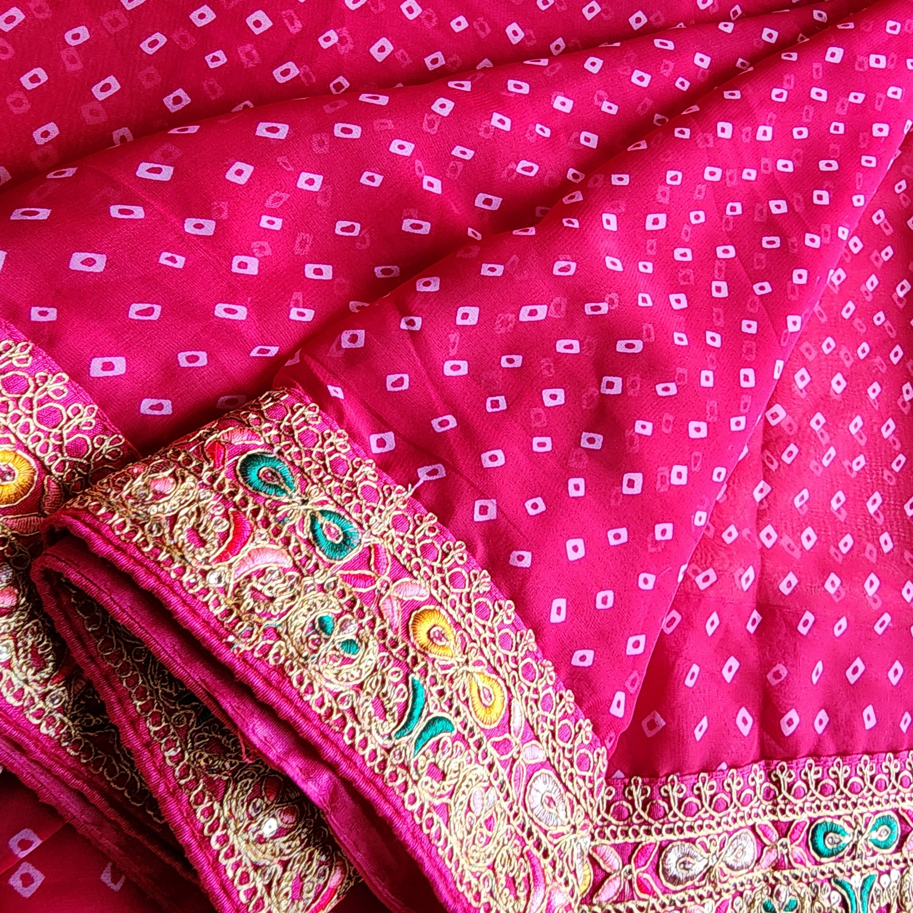 Embroidered Bandhani Designer Saree in Pink