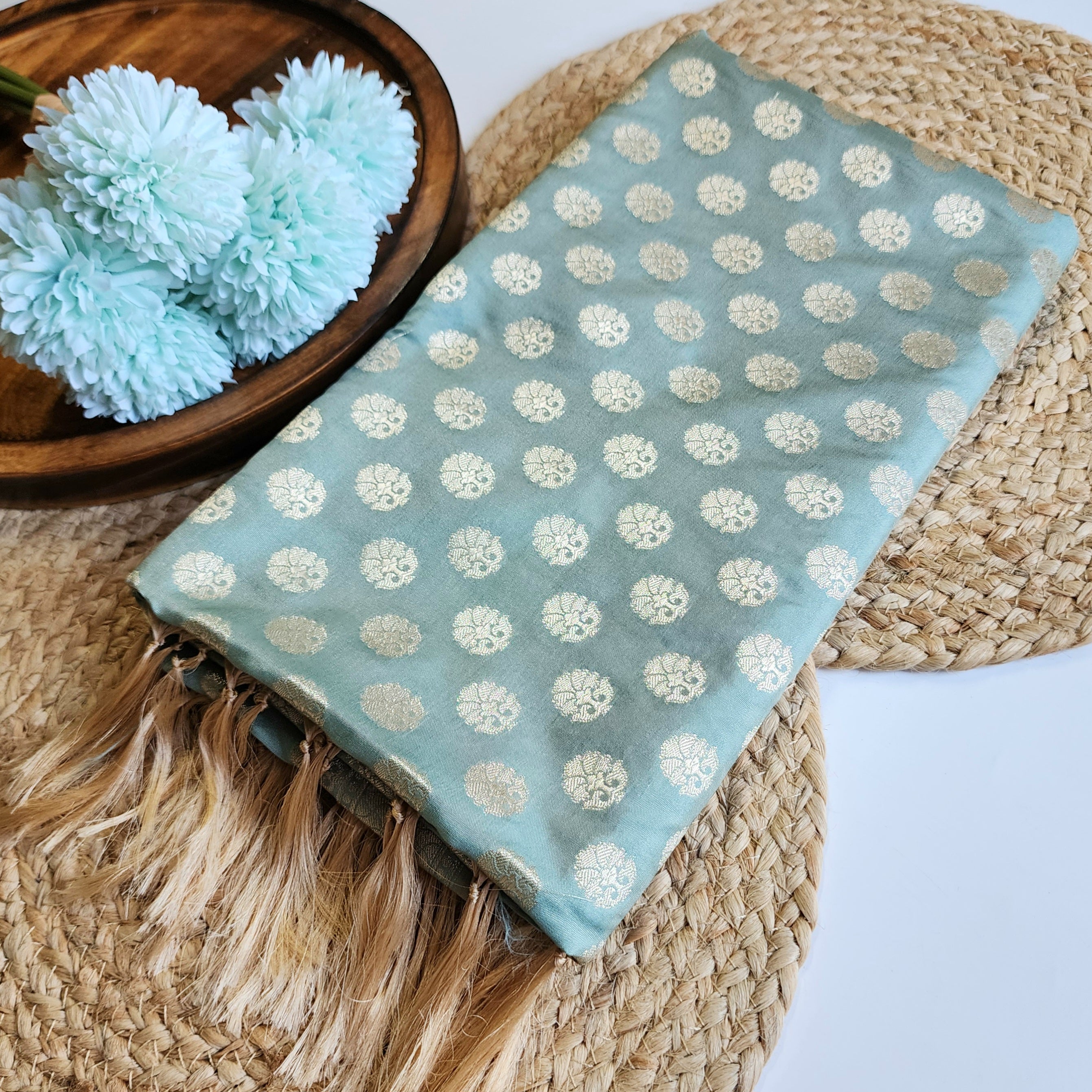 Dusty Mint Banarasi Dupatta with Soft Polka Dots