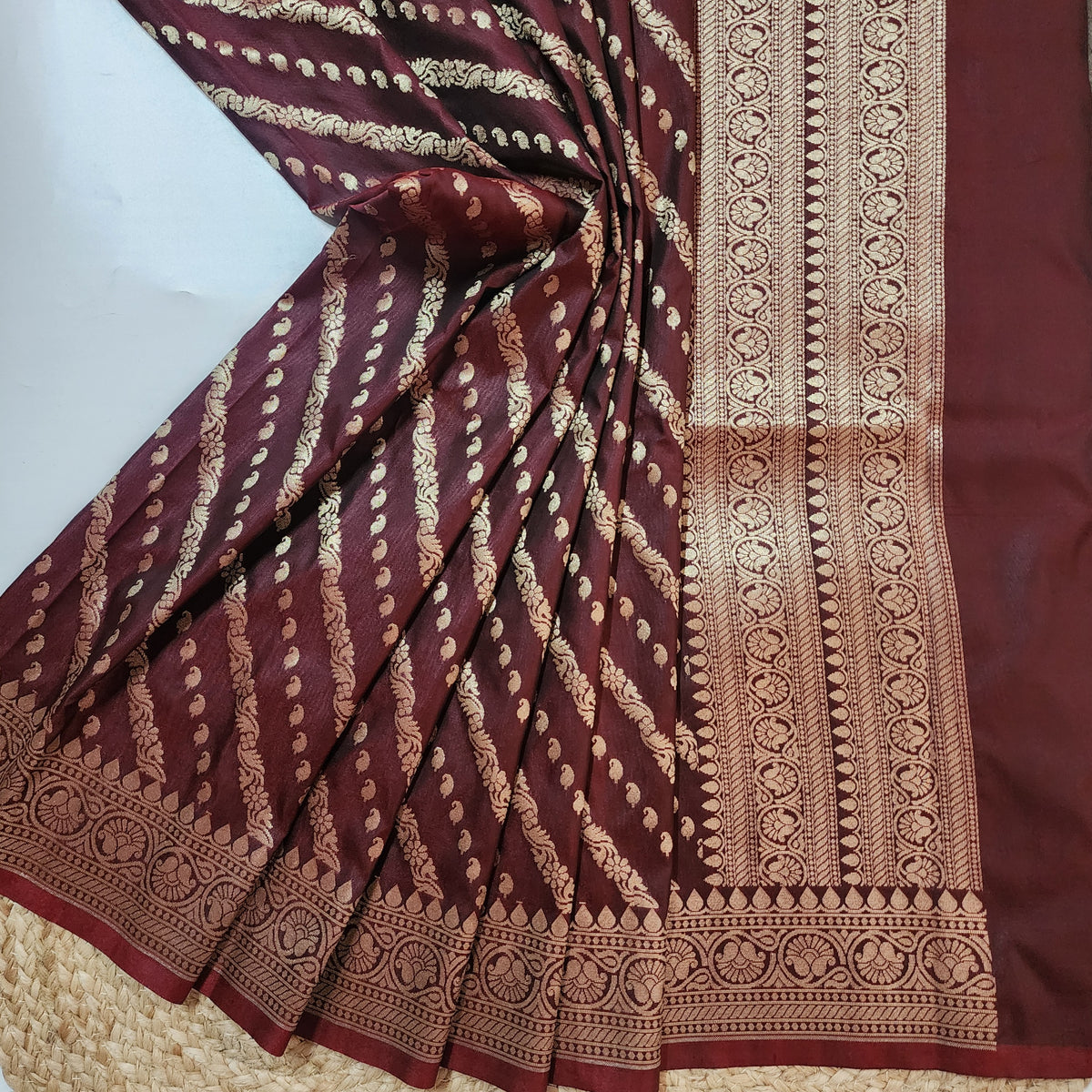 Deep Burgundy - Banarasi Leheriya Style Dupatta