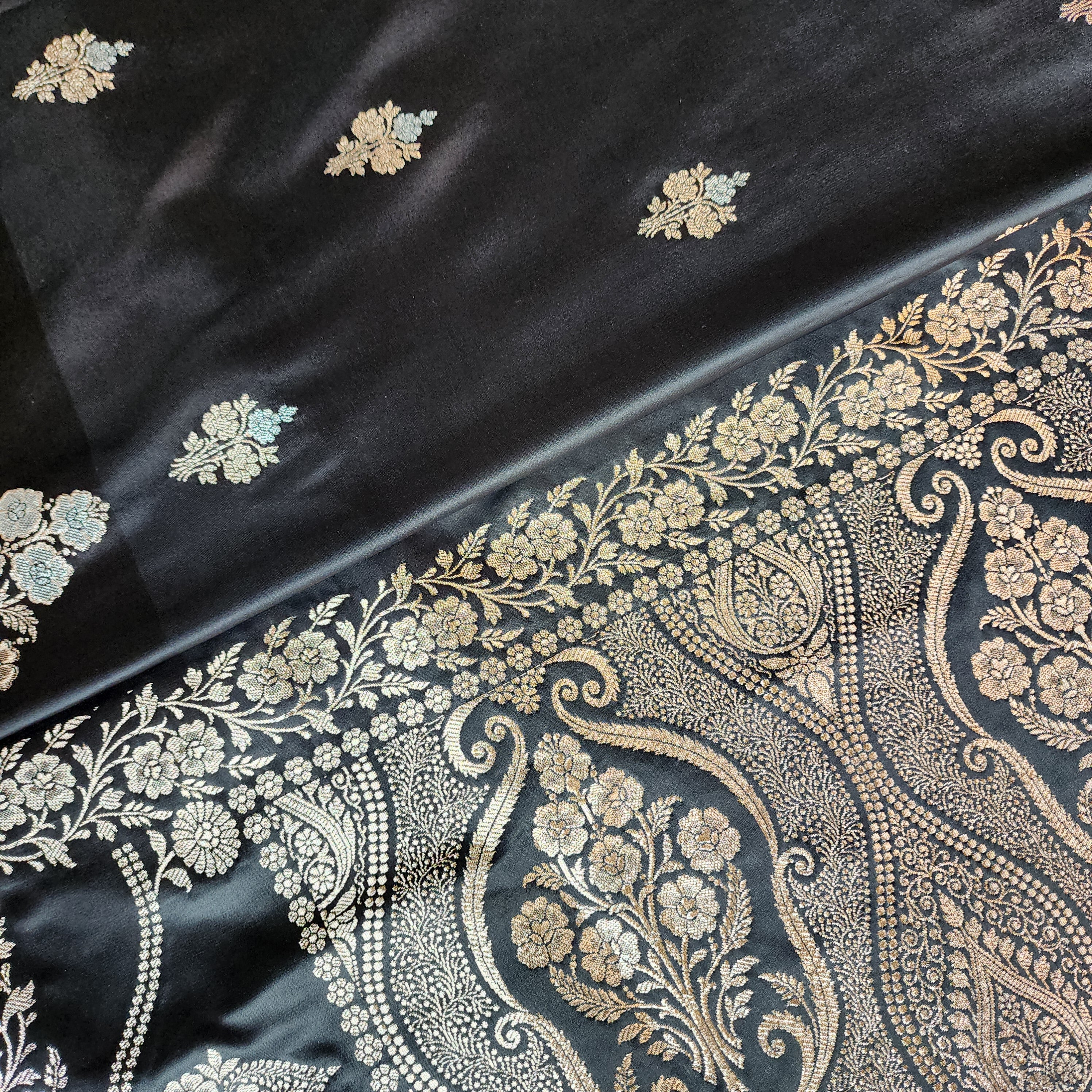 Dual-Tone Black Pure Banarasi Katan Silk Saree