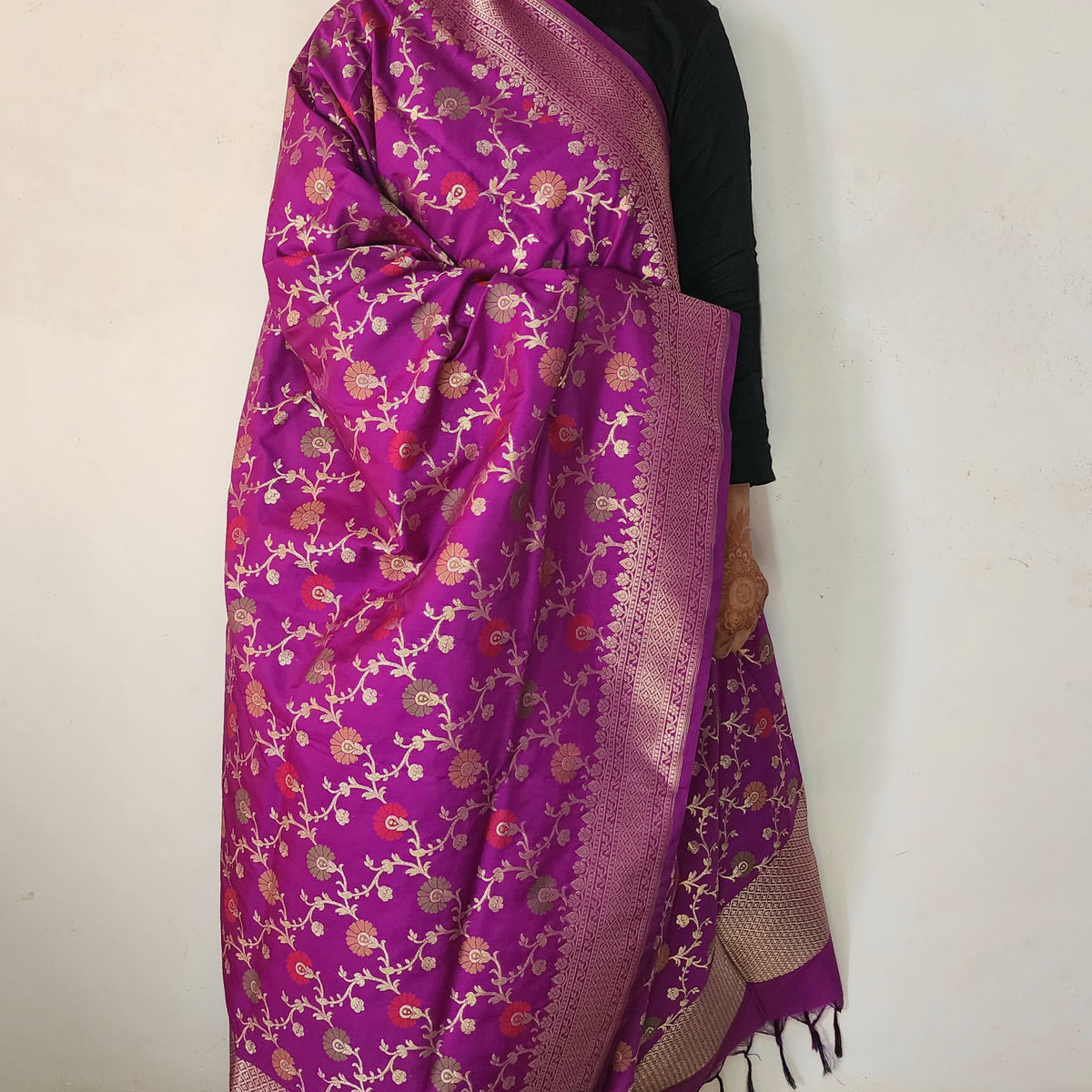 Banarasi Silk Floral Jaal Dupatta - Violet Purple