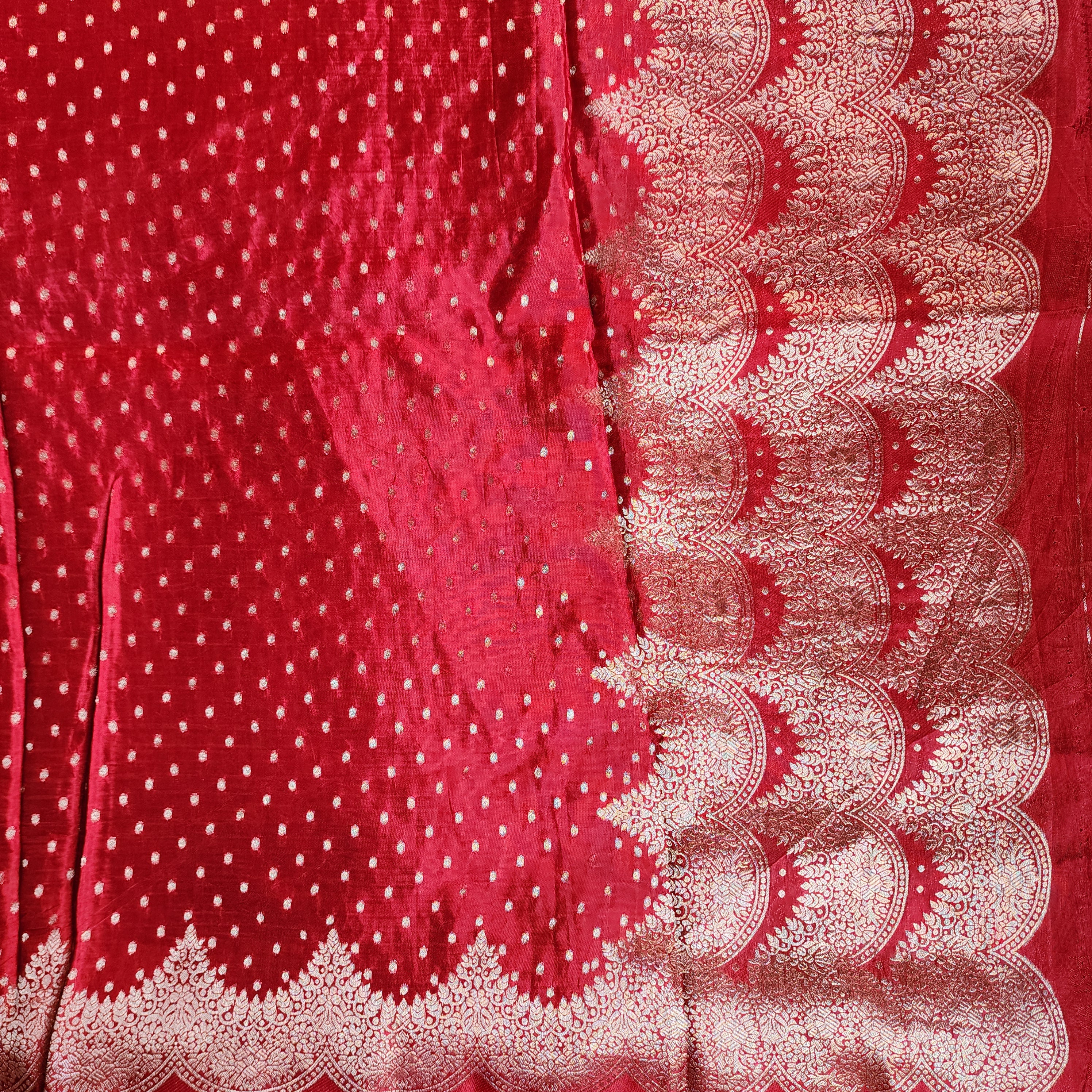 Deep Red Muslin Silk Saree with Cream Border