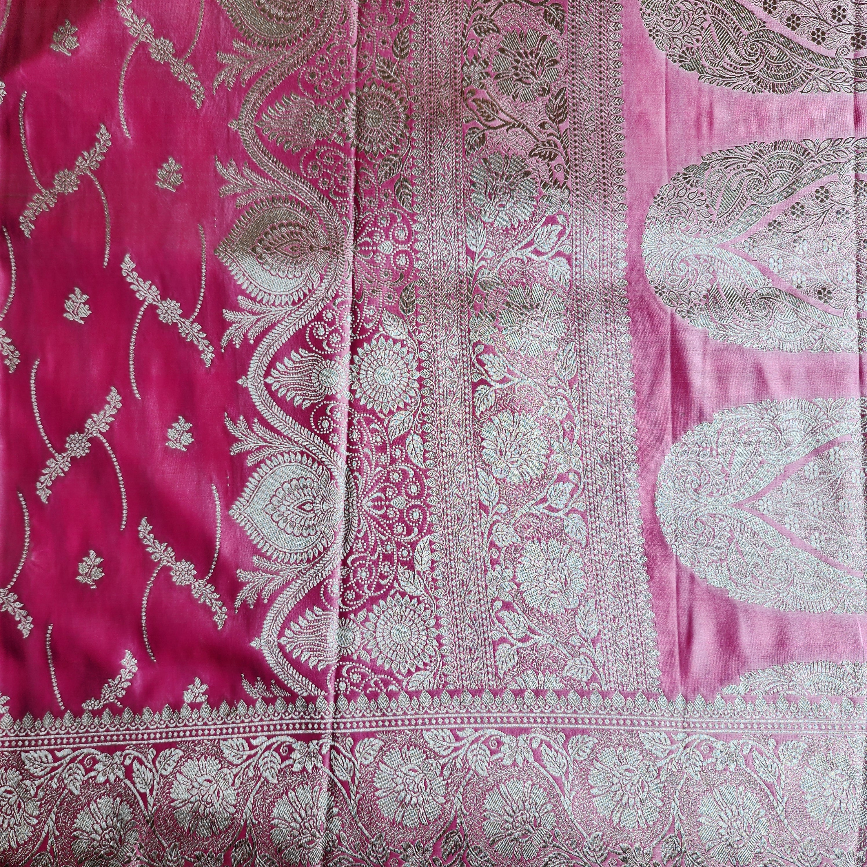 Pastel Candy Pink Banarasi Katan Silk Saree with Light Gold Zari weaving