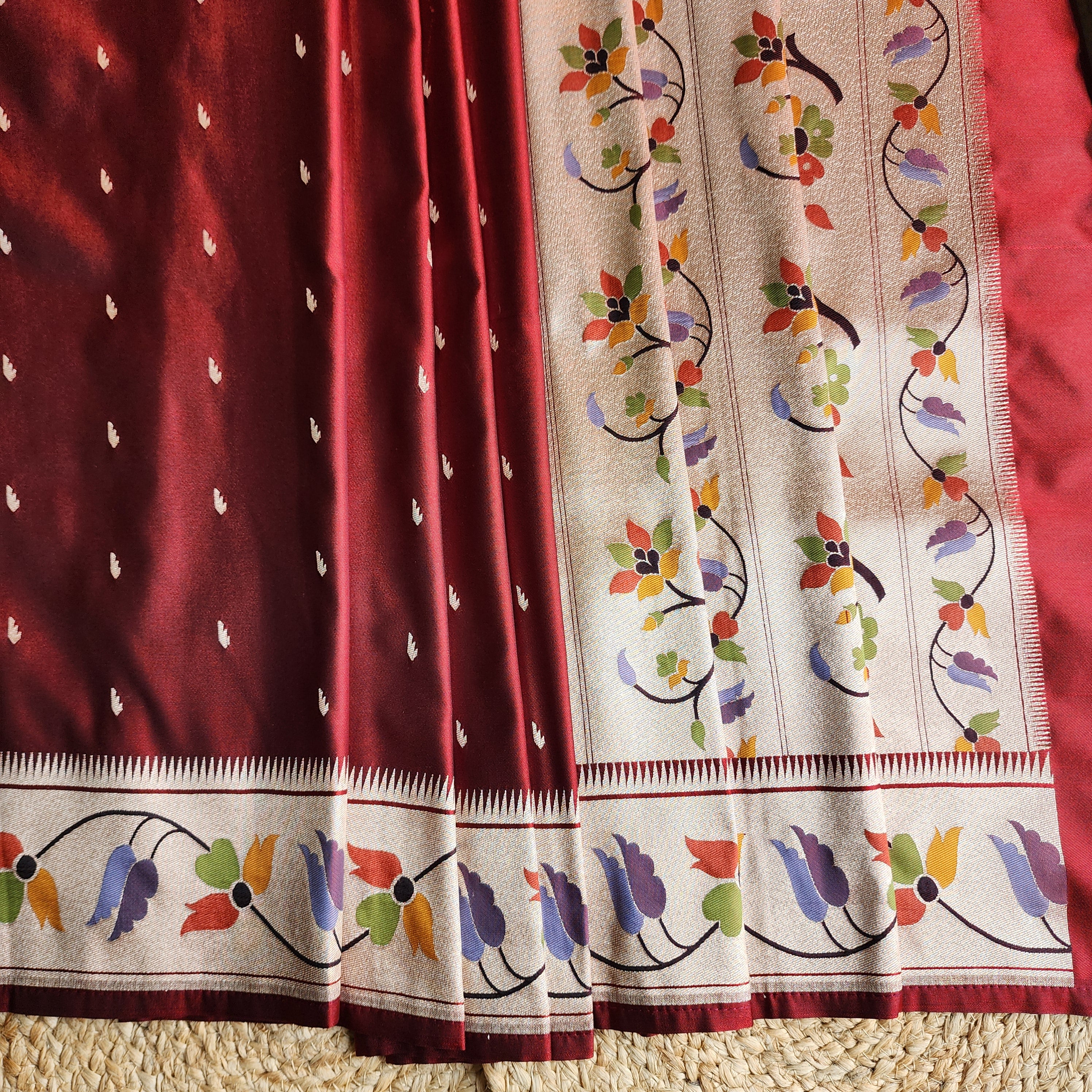 Raahi - Maroon Paithani Silk Saree with Stitched Blouse