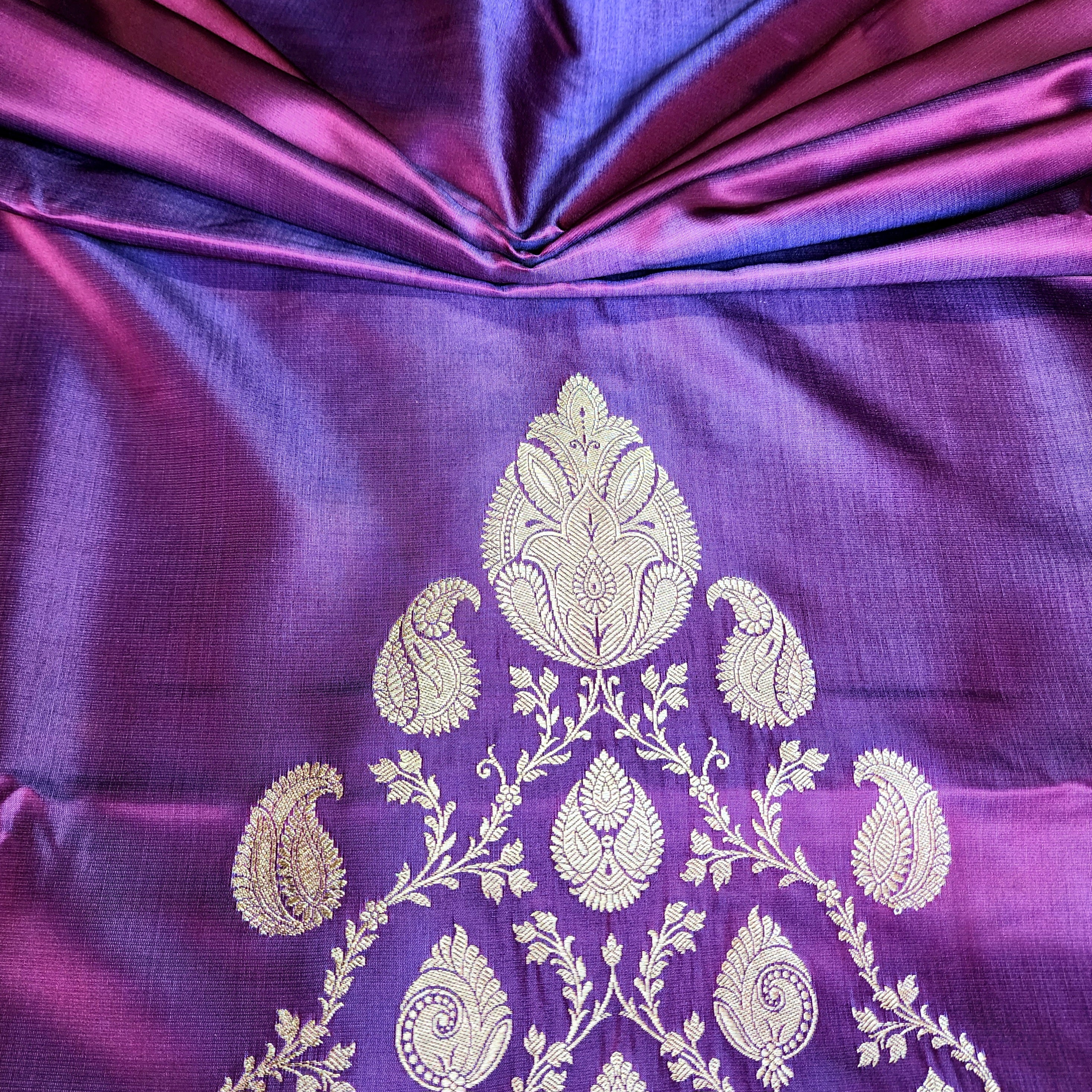 Dhoop Chhaon Deep Violet Banarasi Katan Silk Saree