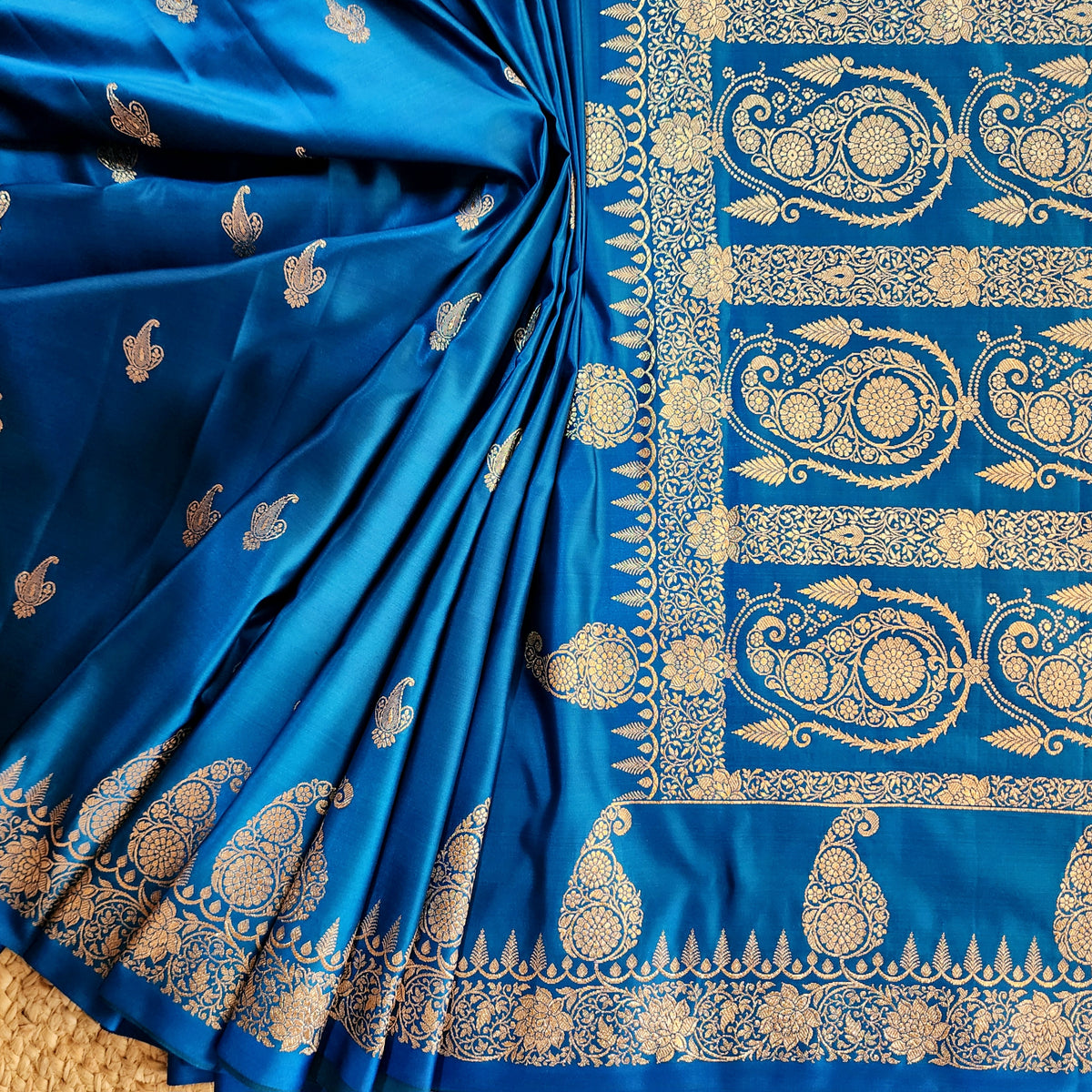 Royal Blue Paisley Katan Silk Saree with Gold Zari