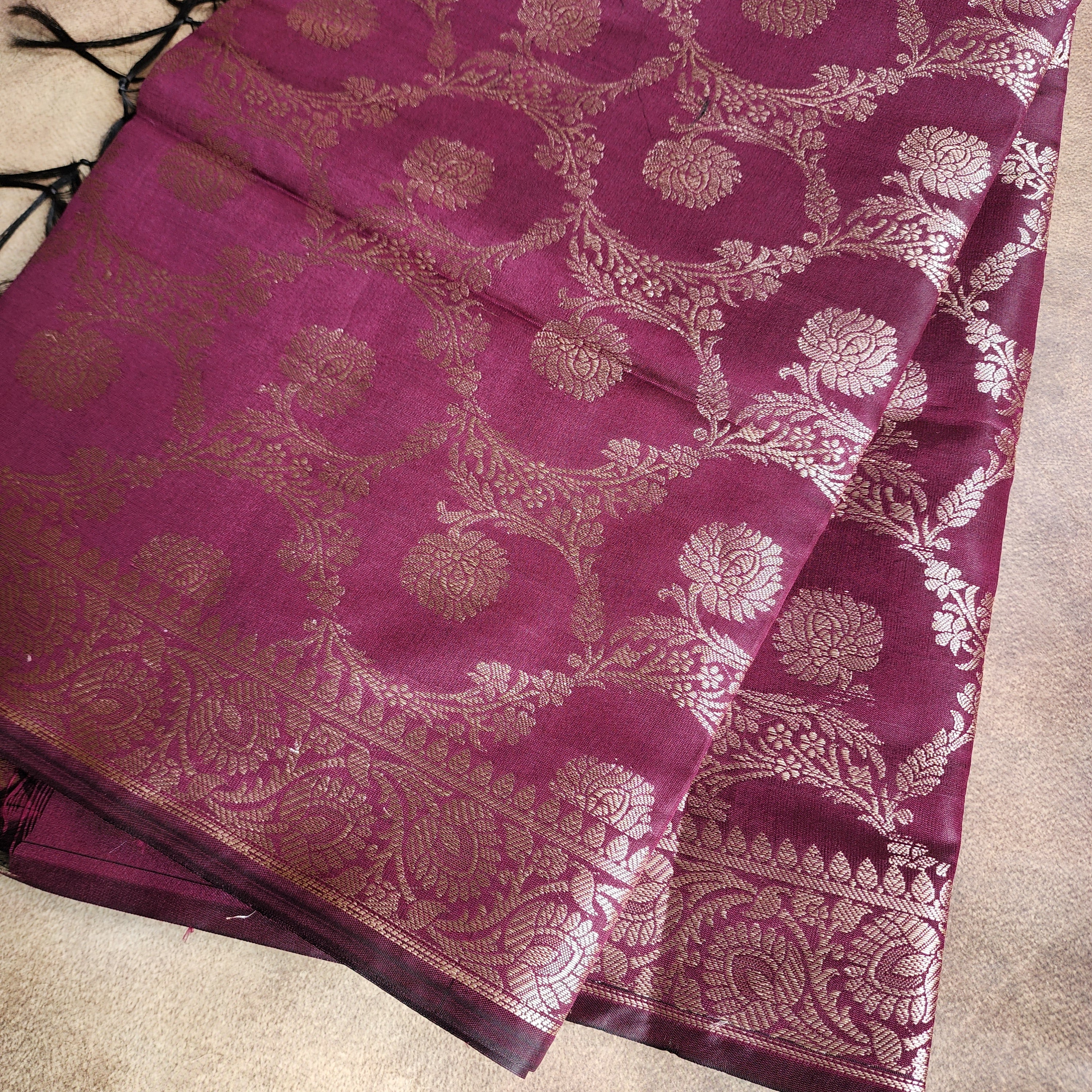 Plum Purple Semi Silk Zari Dupatta