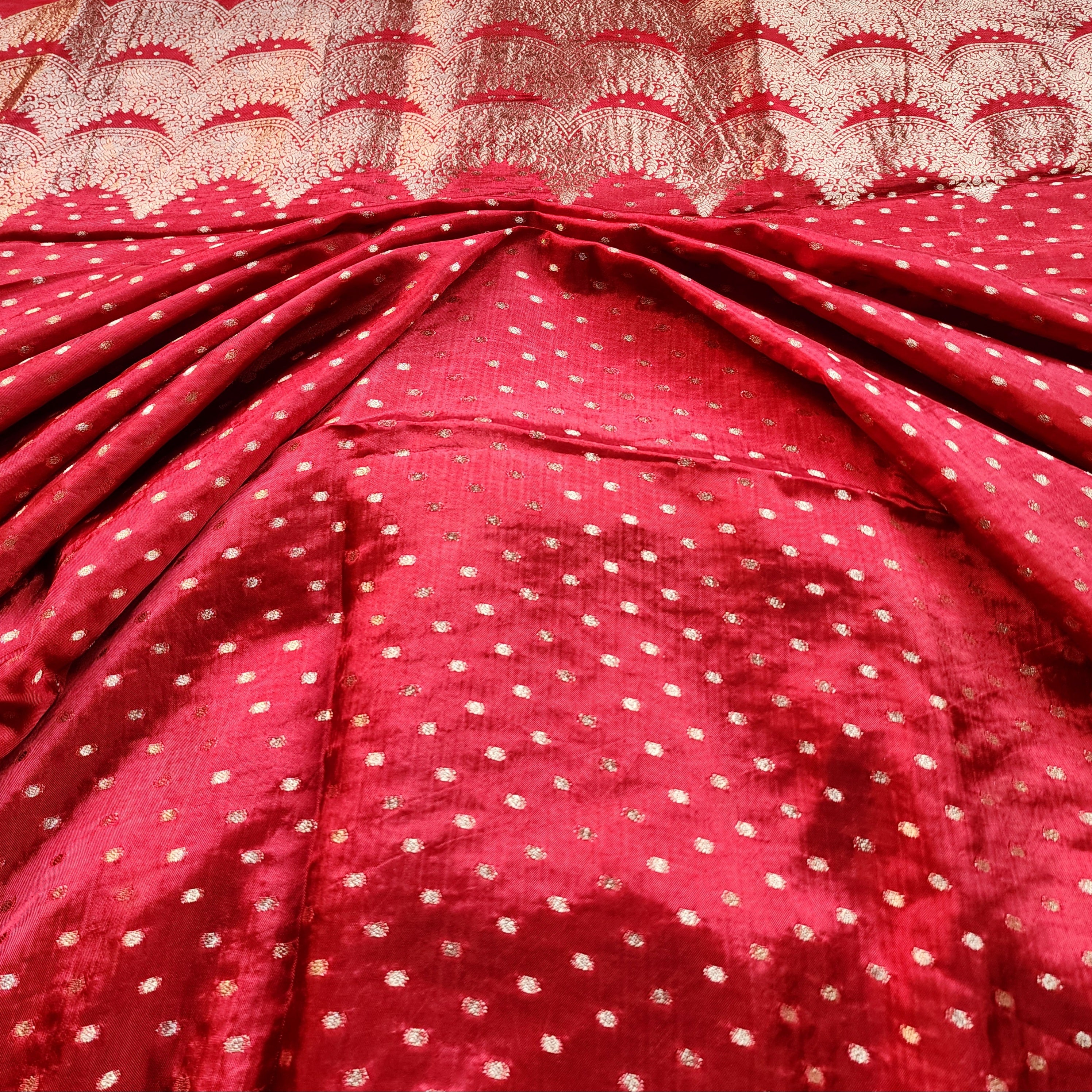 Deep Red Muslin Silk Saree with Cream Border