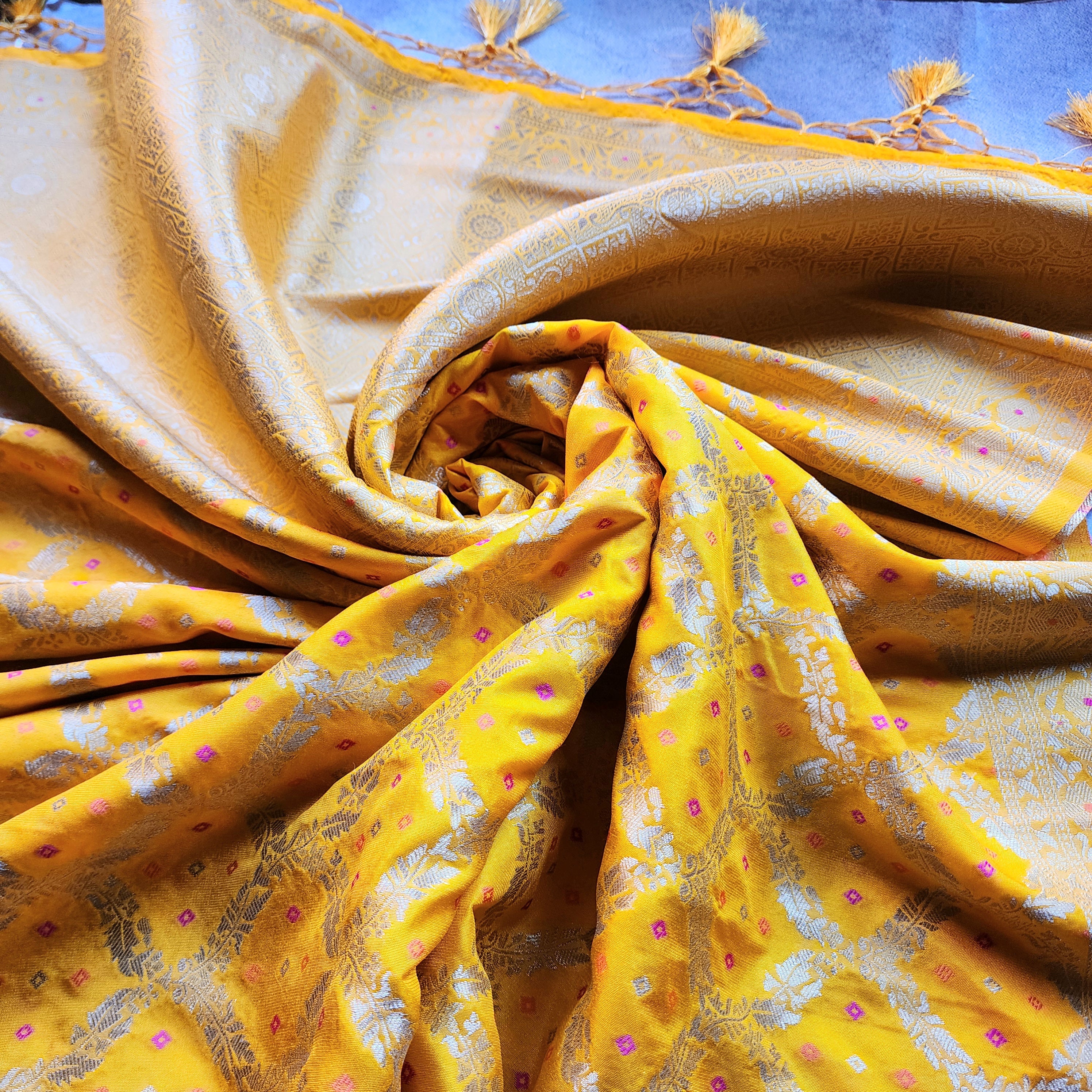 Mustard Yellow Bandhani Dupatta with Traditional Jaal