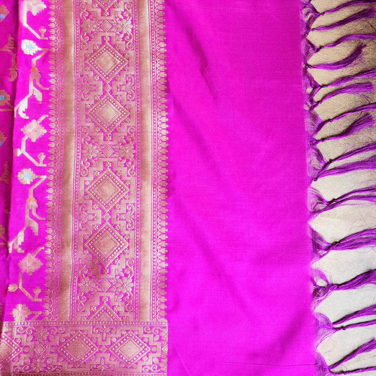 Golden Grid Banarasi Silk Dupatta with Meenakari Work in Wine
