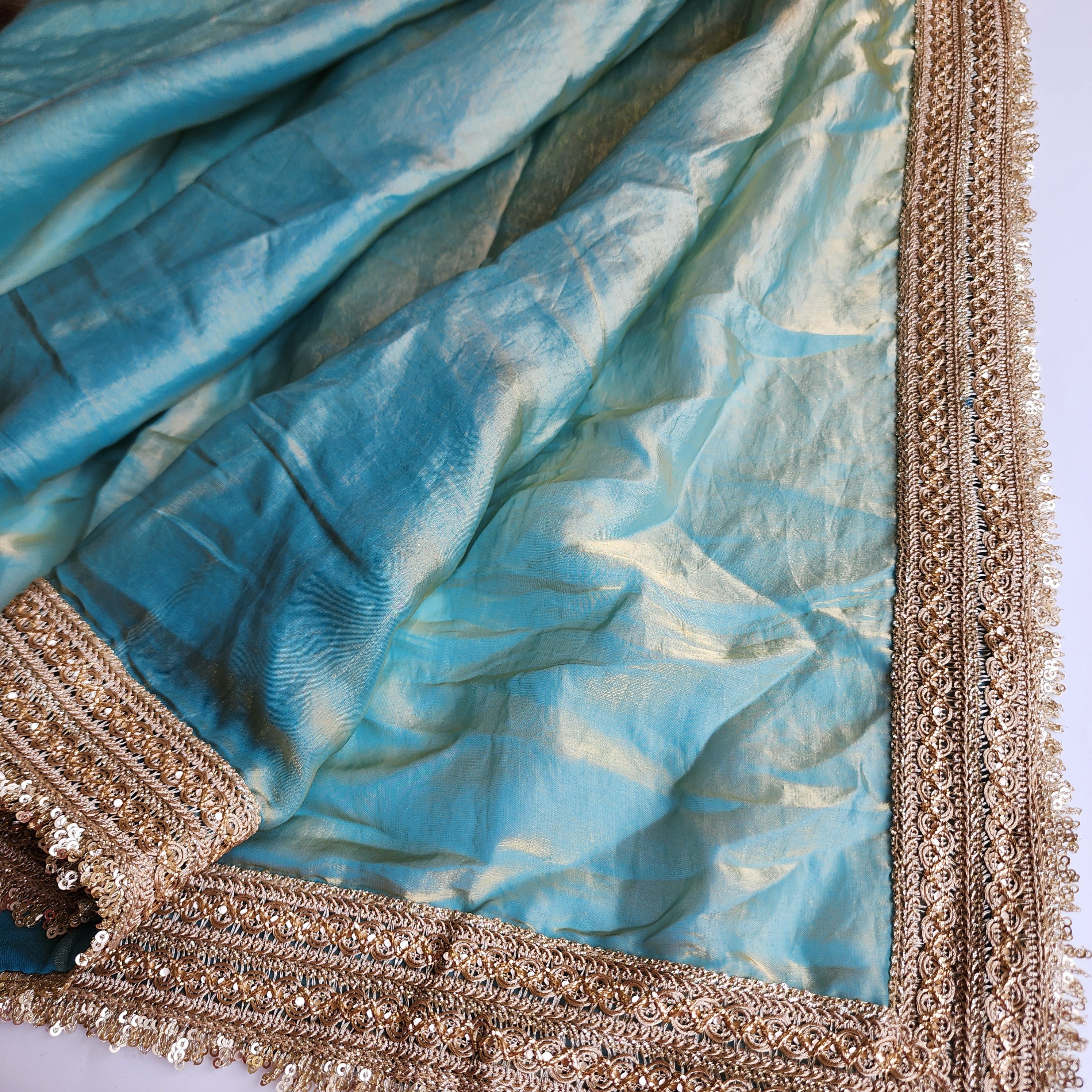 Teal Designer Chiffon Silk Saree