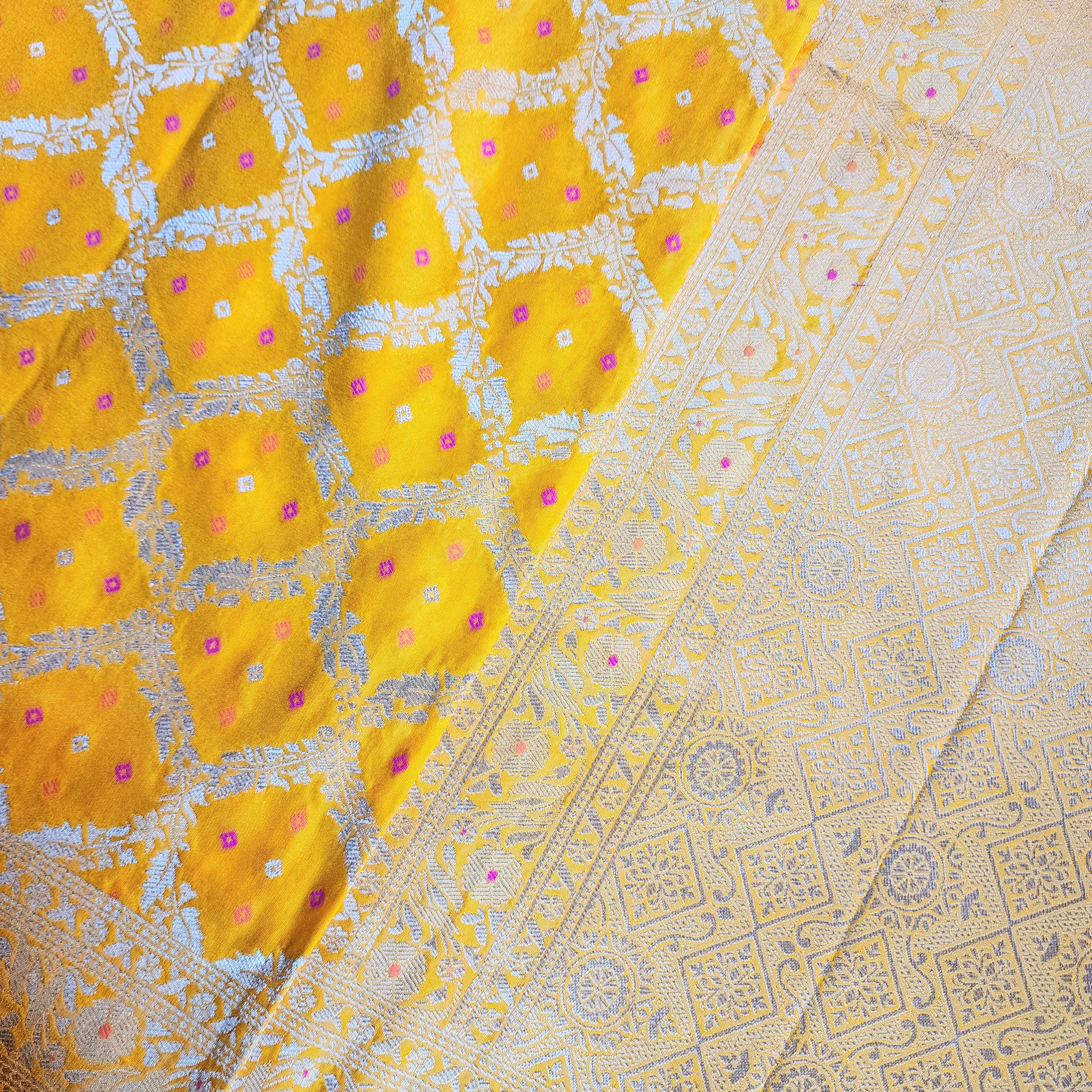 Mustard Yellow Bandhani Dupatta with Traditional Jaal