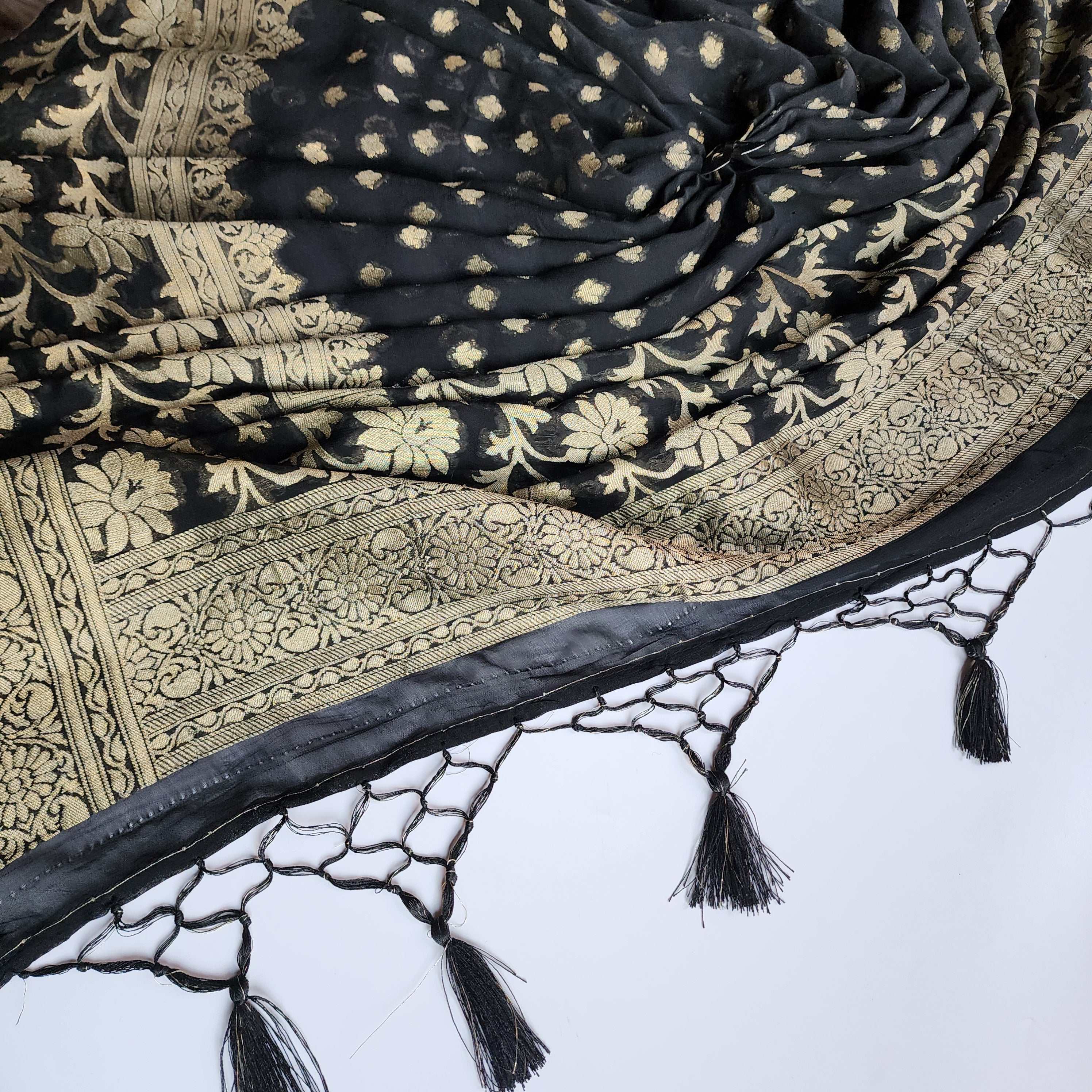 Elegant Black Khaddi Georgette Pure Banarasi Saree with Exquisite Golden Zari