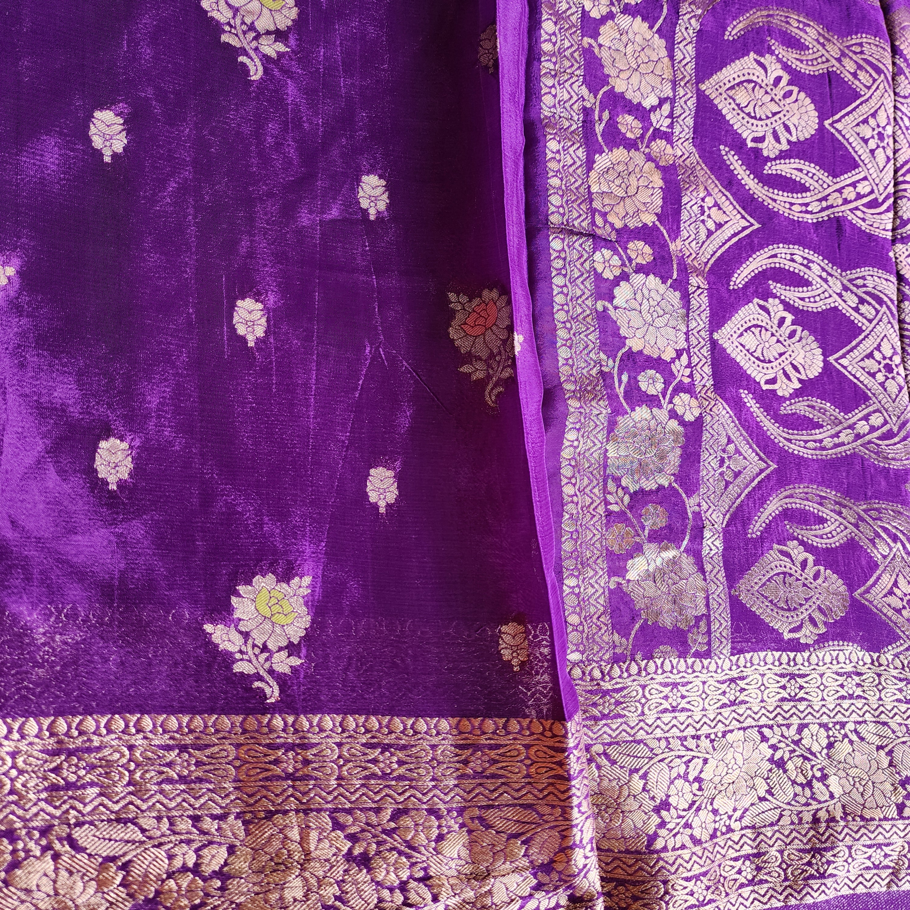 Royal Violet Pure Crepe Silk Saree with Gold Zari Border