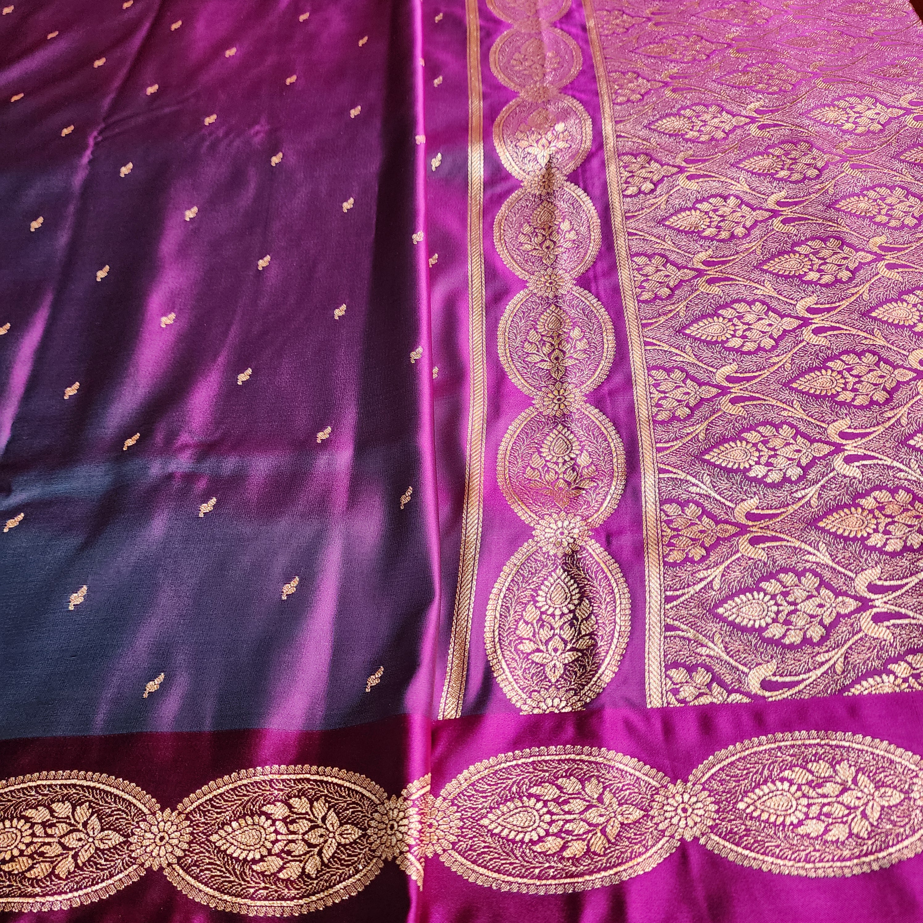 Rich Purple Pure Banarasi Katan Silk Saree with Gold Zari Weaving