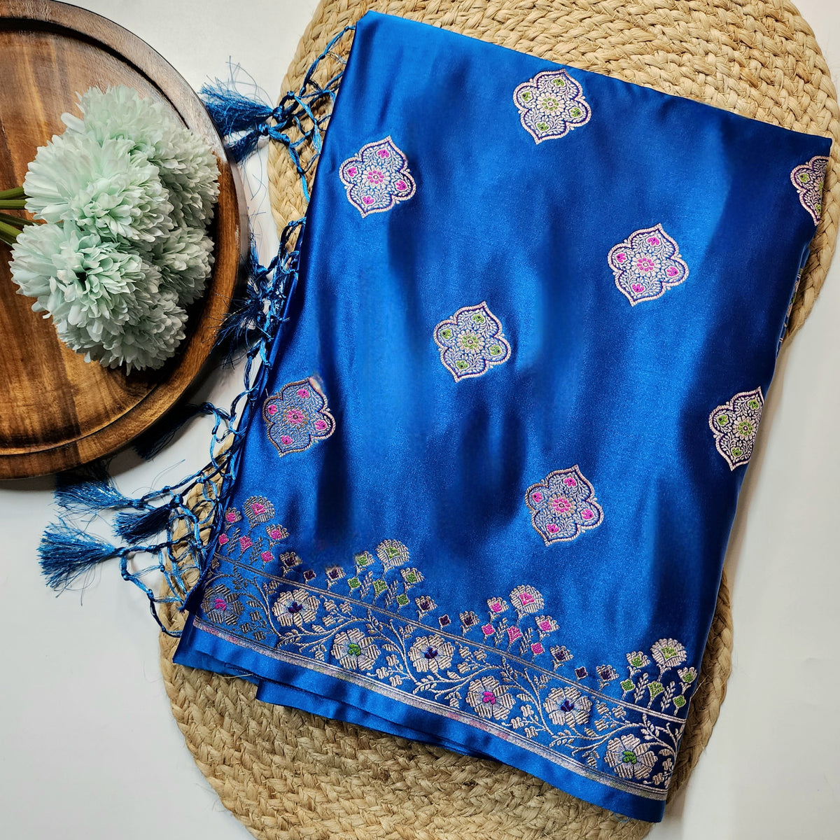 Royal Blue Banarasi Katan Silk Saree with Multicolor Meenakari