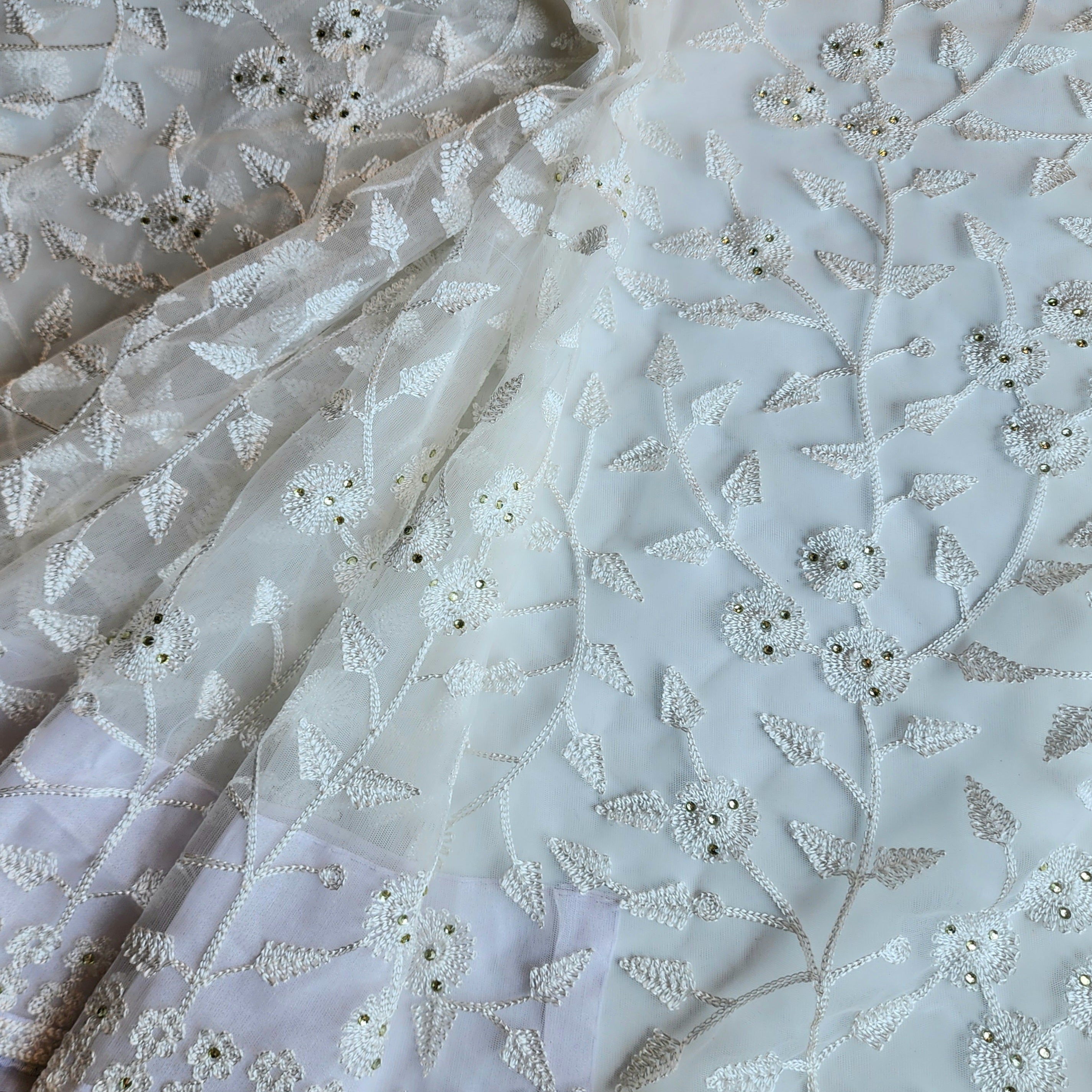 Embroidered Net Designer Saree in White