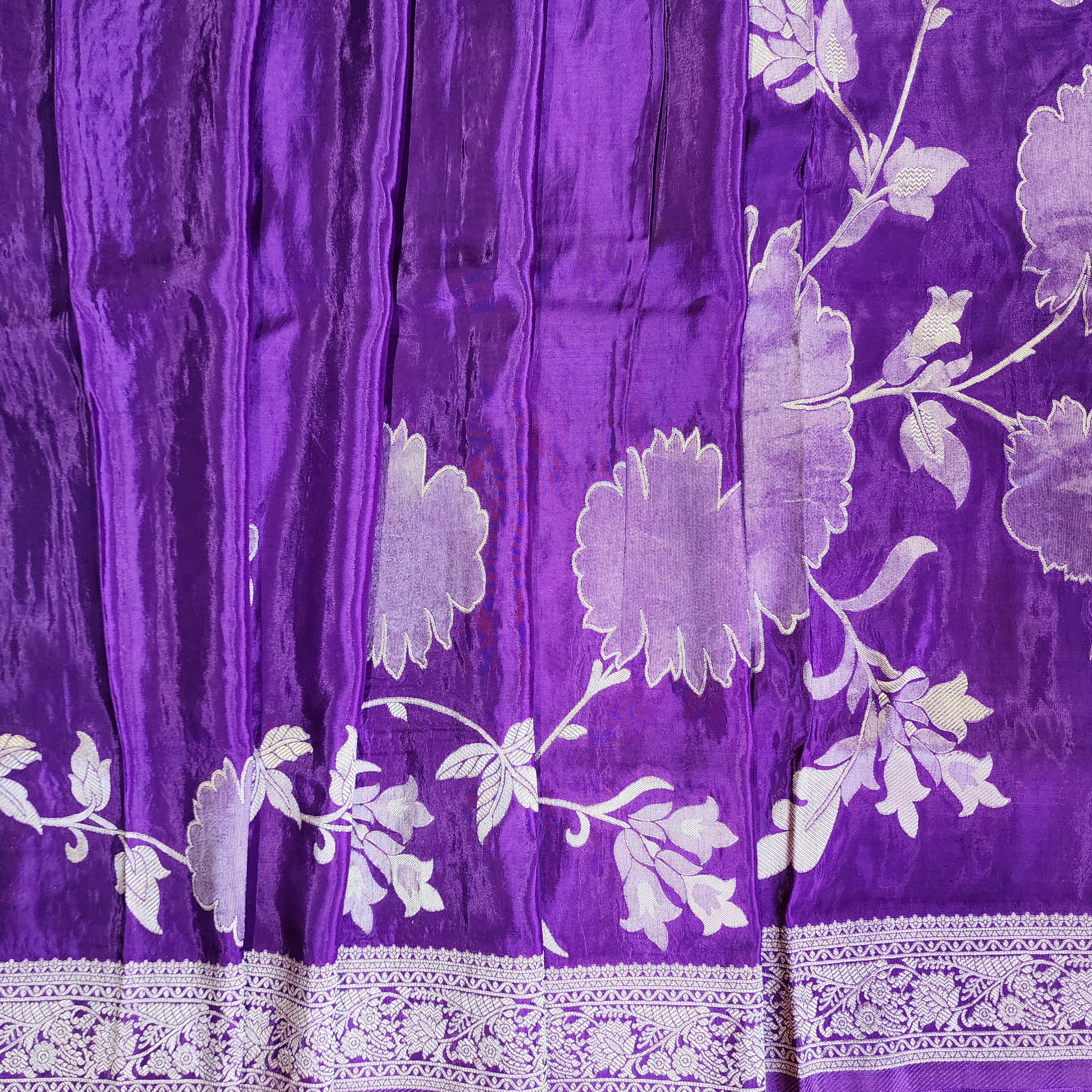 Plum Purple Muslin Silk Saree with Floral Weave