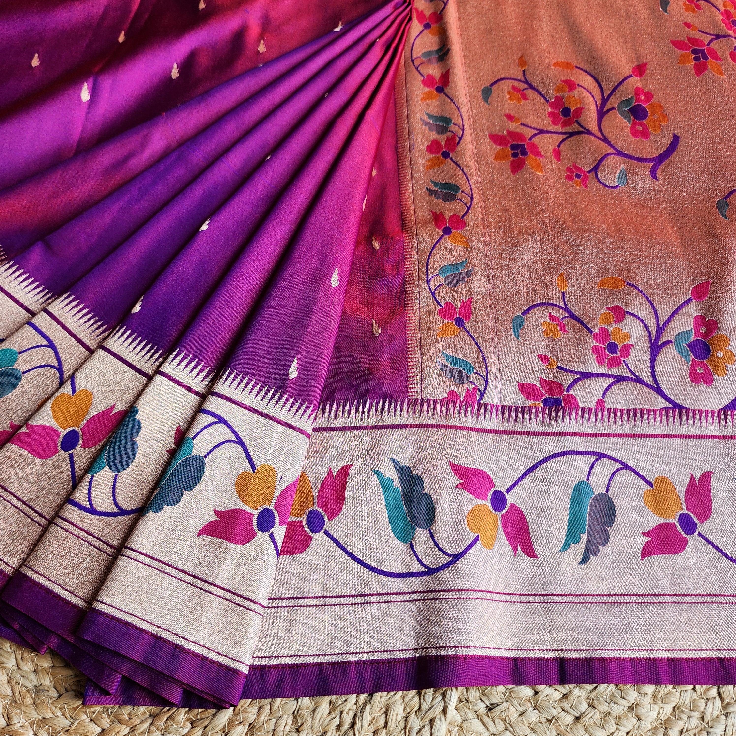 Raahi - Magenta Paithani Silk Saree with Stitched Blouse