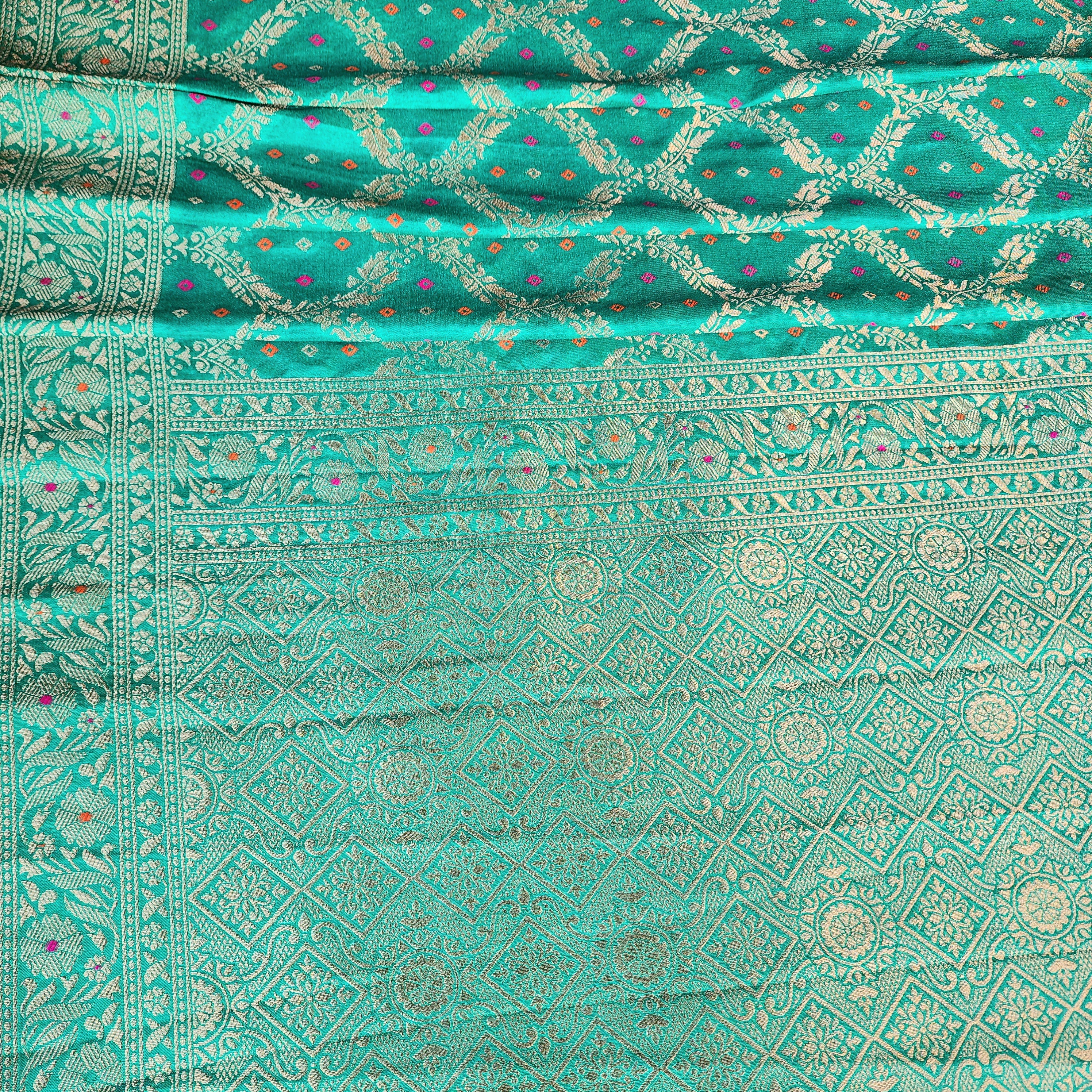 Aqua Green Bandhani Dupatta with Traditional Jaal