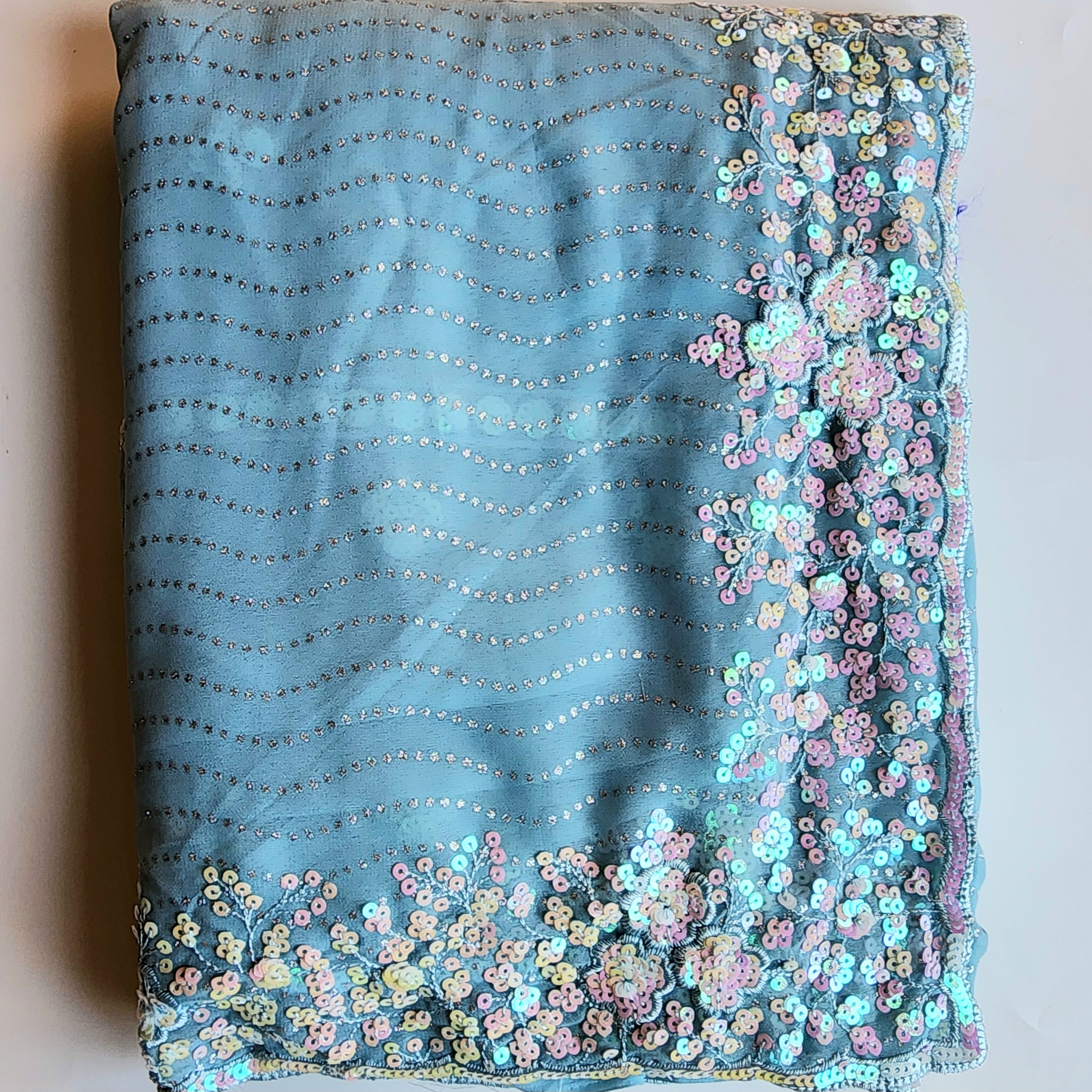 Soft Blue Designer Chiffon Silk Saree