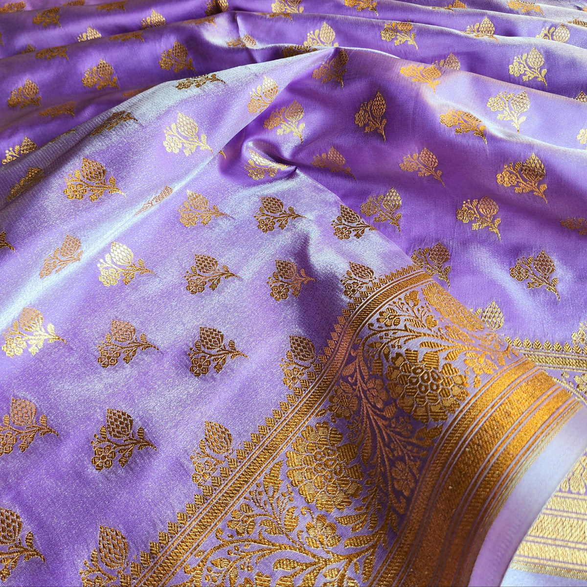 Rich Violet Banarasi Silk Saree with Gold Zari Weaving