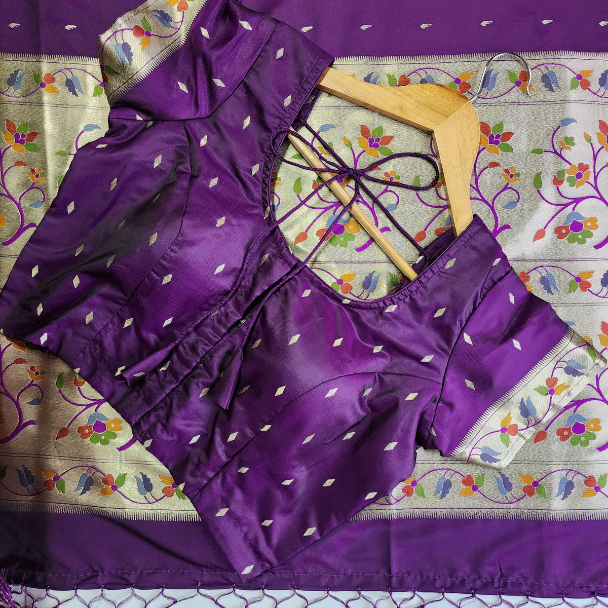 Raahi - Violet Paithani Silk Saree with Stitched Blouse