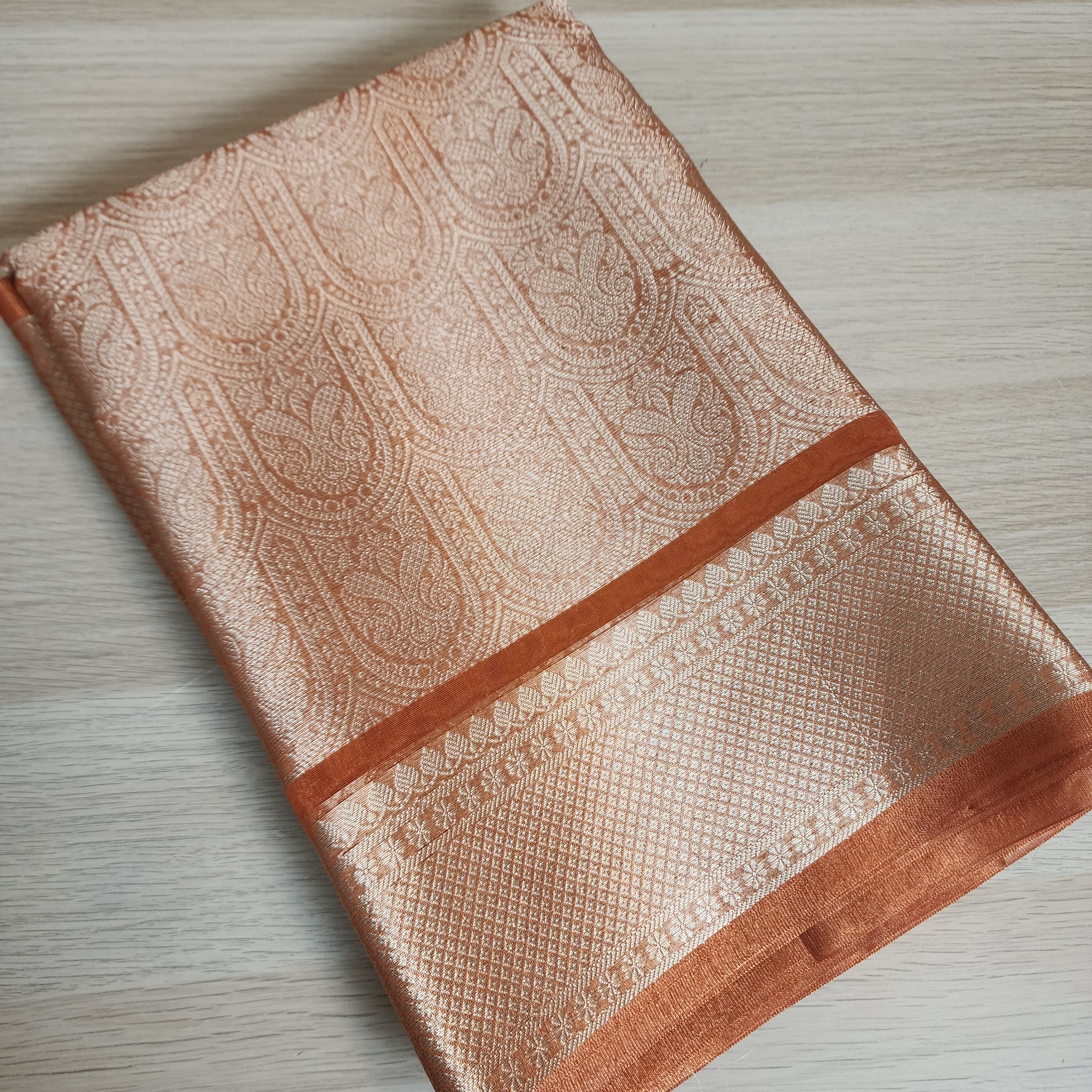 Fanta Orange Metallic Tissue Silk Saree