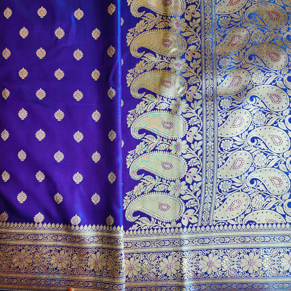 Royal Purple Blue Banarasi Silk Saree with Golden Zari Weave