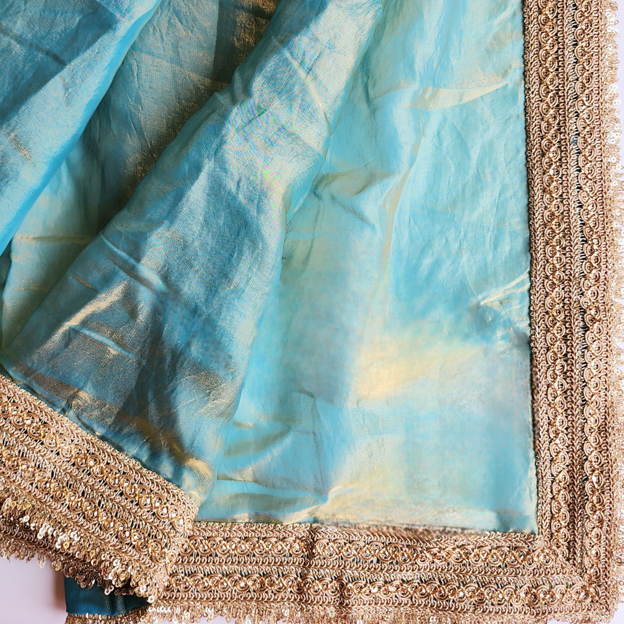 Teal Designer Chiffon Silk Saree