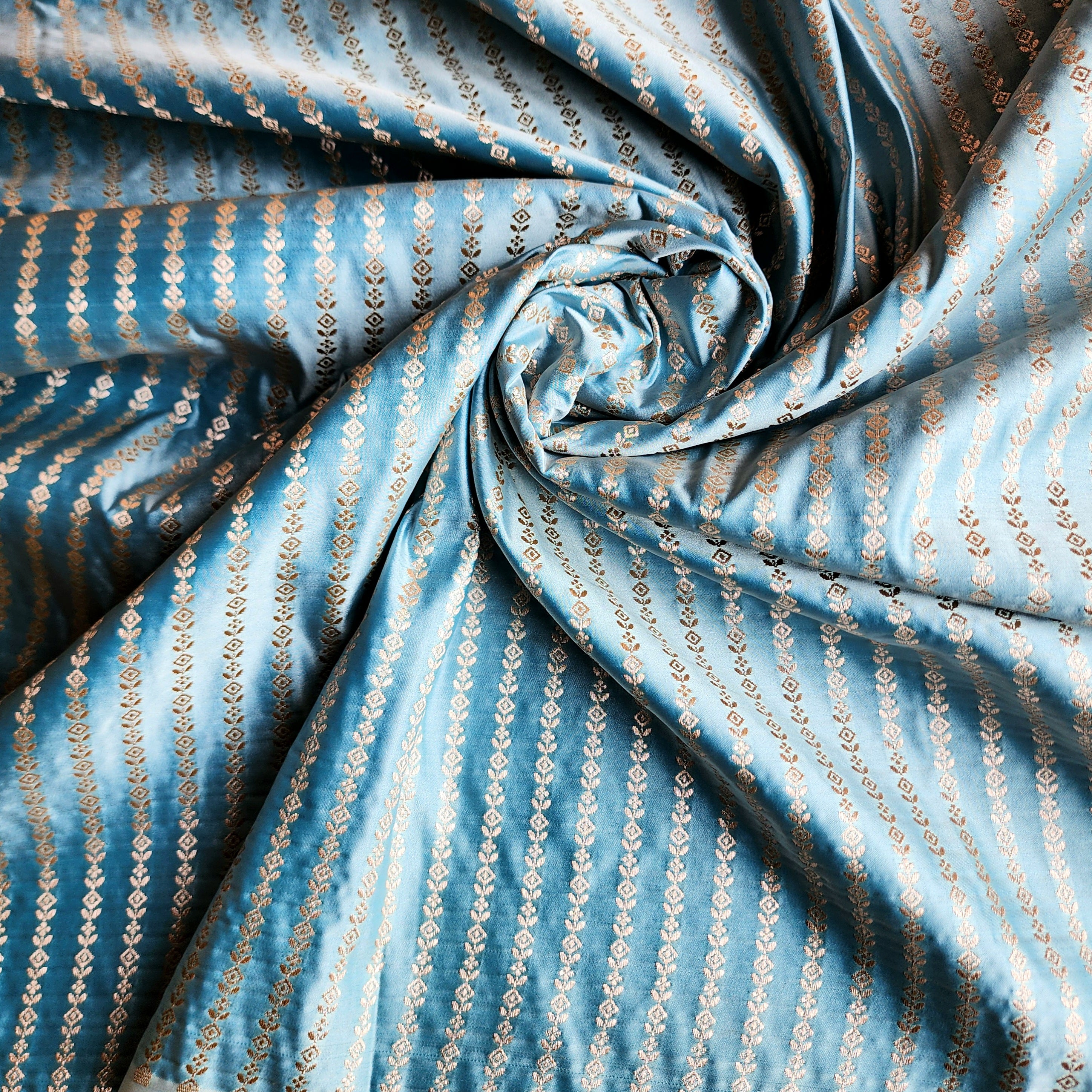Enriched Powder Blue Banarasi Katan Silk Saree with Multicolor Meenakari Floral Jaal