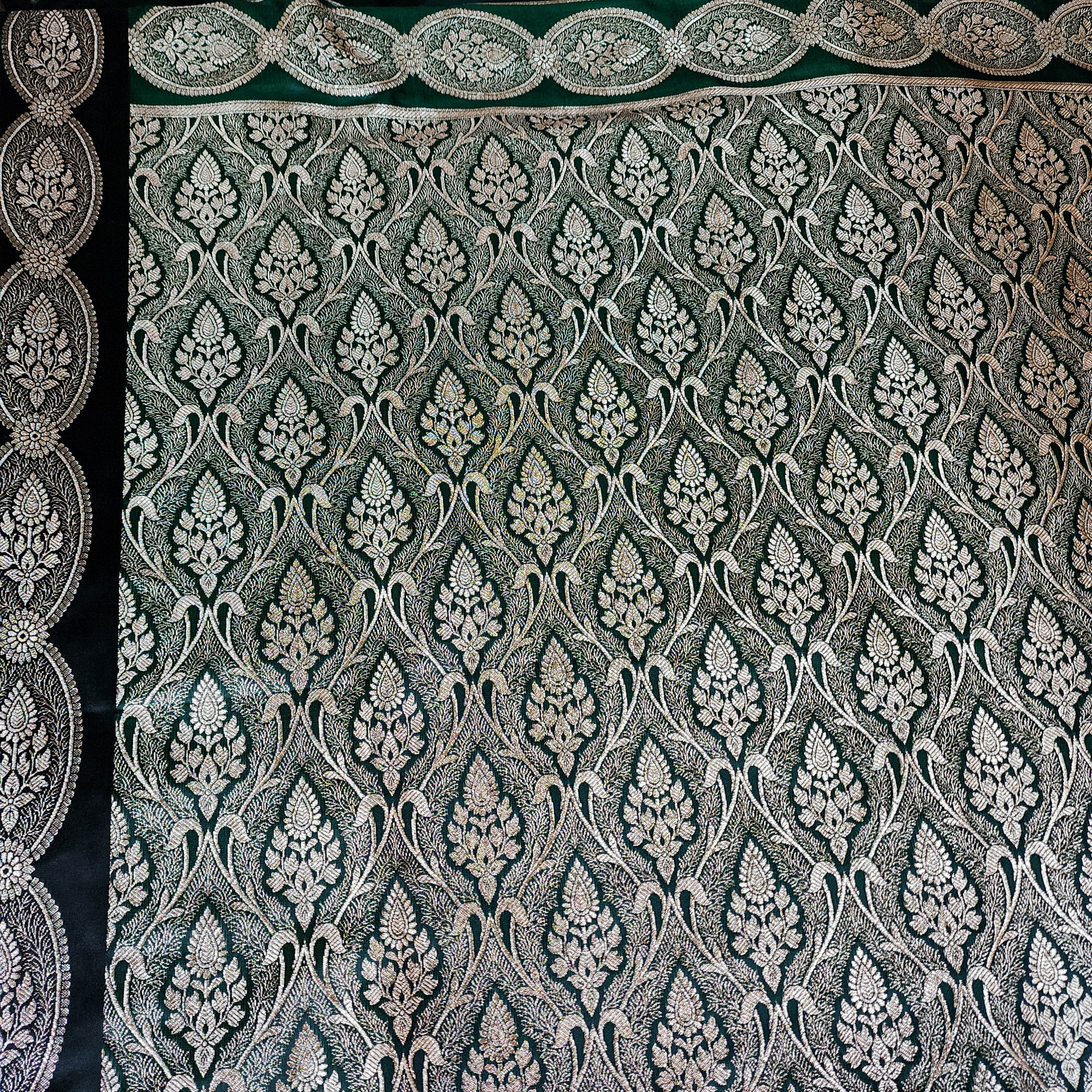 Bottle Green Banarasi Katan Silk Saree with Gold Zari Weaving