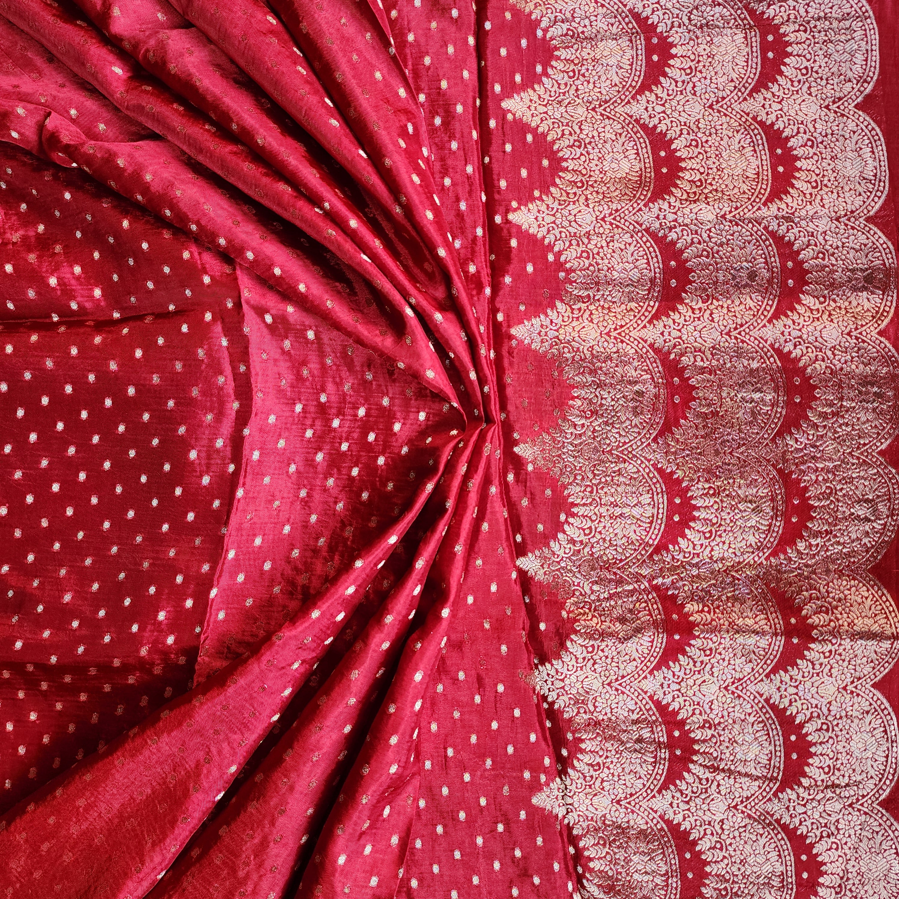 Deep Red Muslin Silk Saree with Cream Border