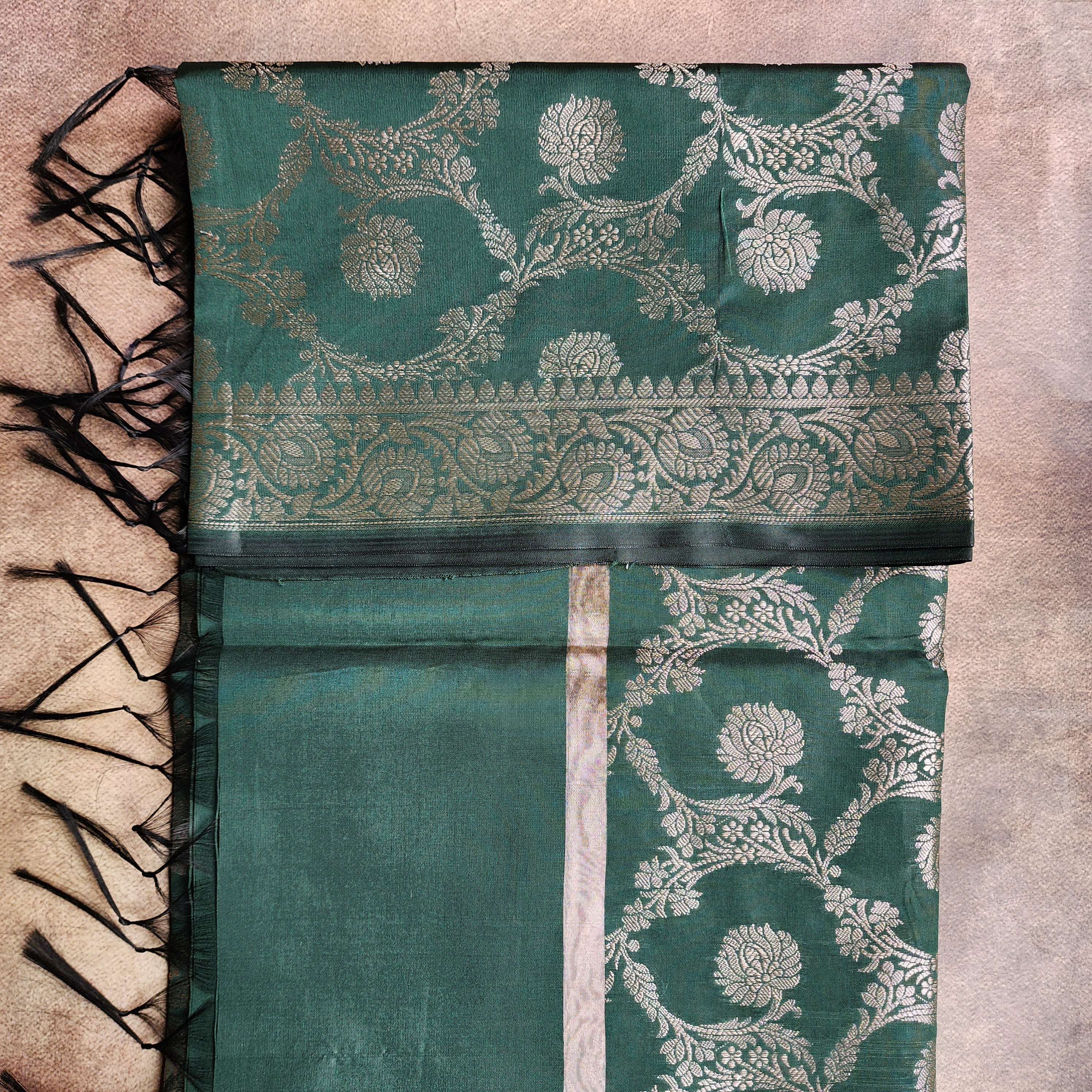 Emerald Green Semi Silk Zari Dupatta