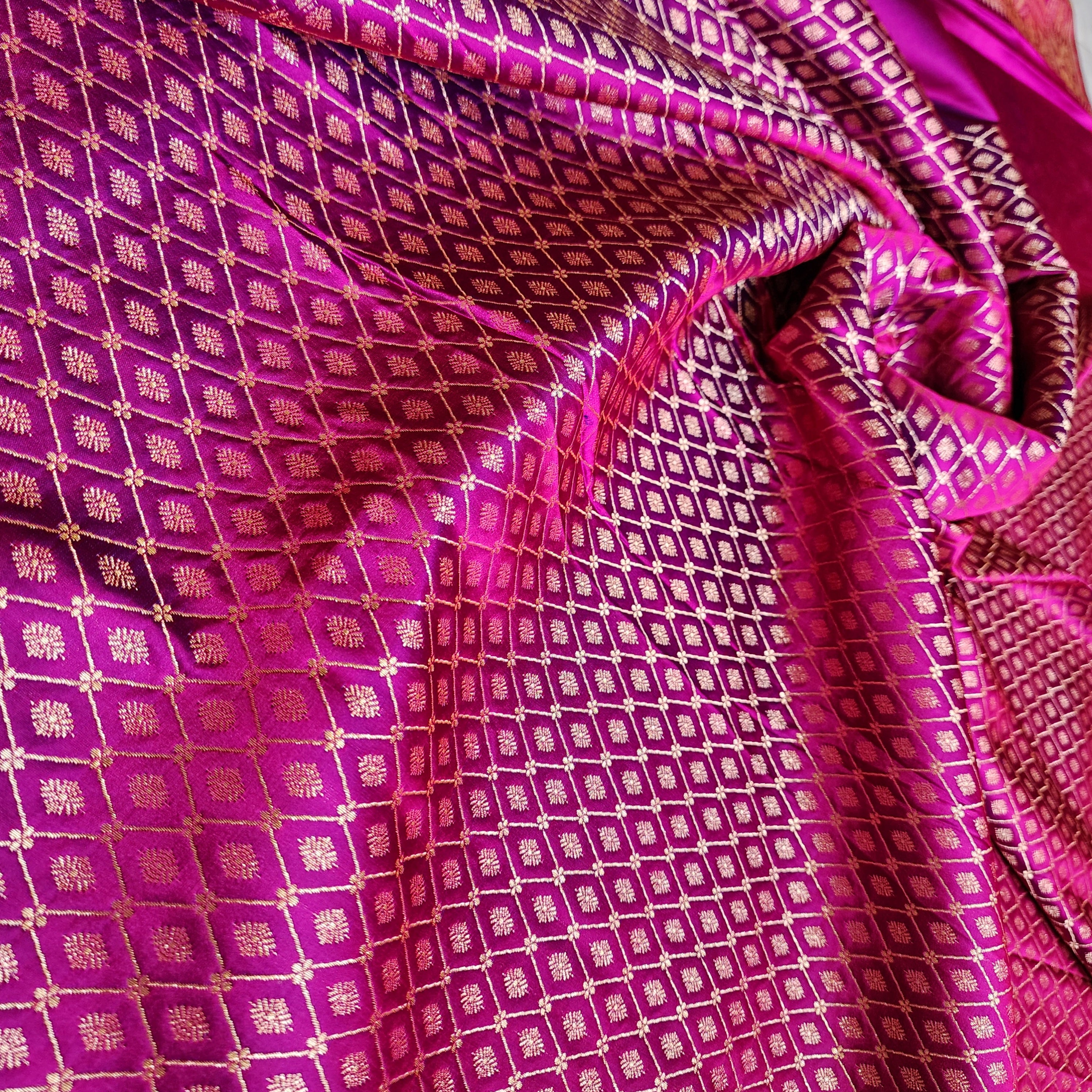 Periwinkle Katan Silk Saree with Magenta and Gold Zari Border