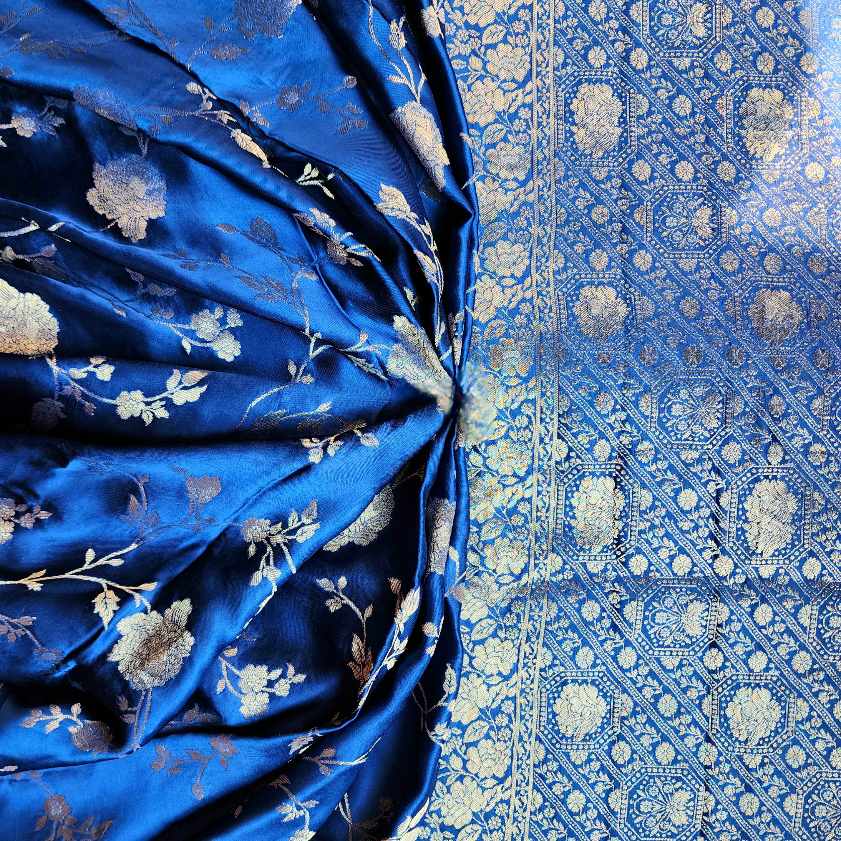 Royal Blue Muslin Silk Saree with Silver Zari Work