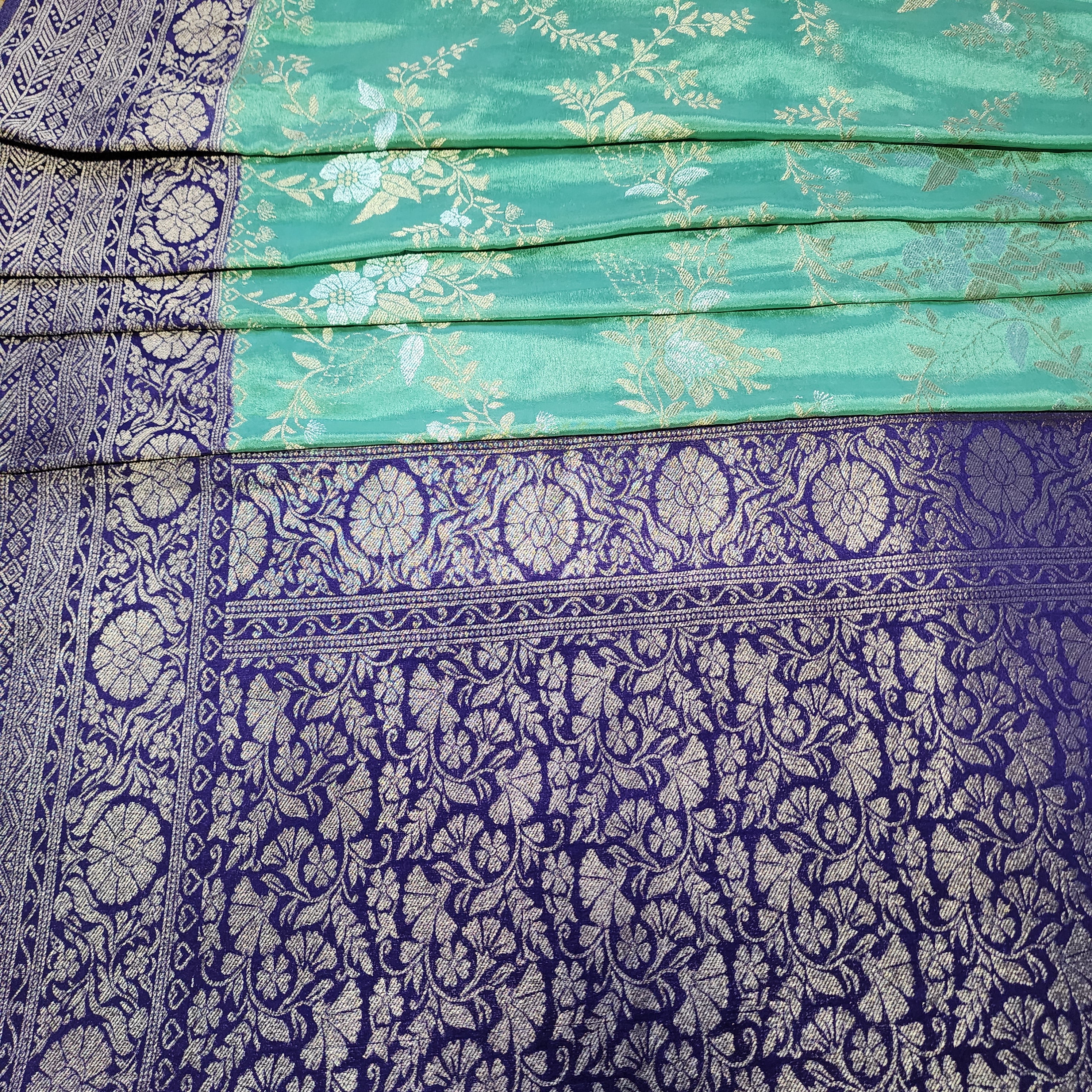 Mint Green Crepe Chiffon Saree with Violet Border