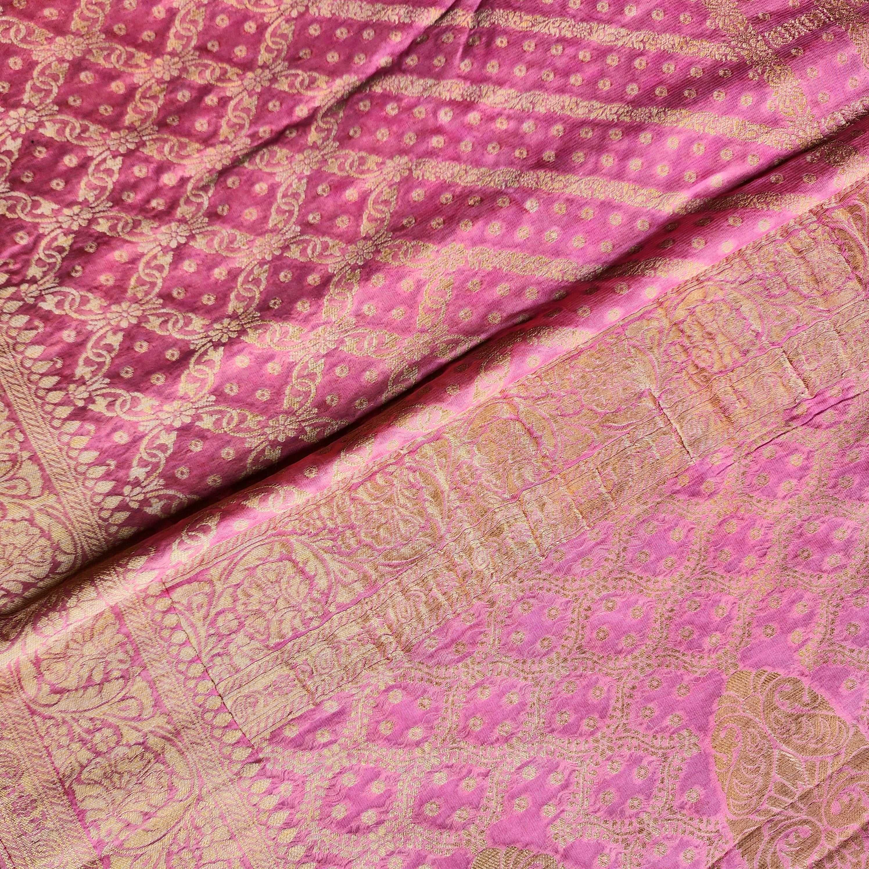 Pastel Pink Pure Khaddi Georgette Banarasi Saree with Golden Zari