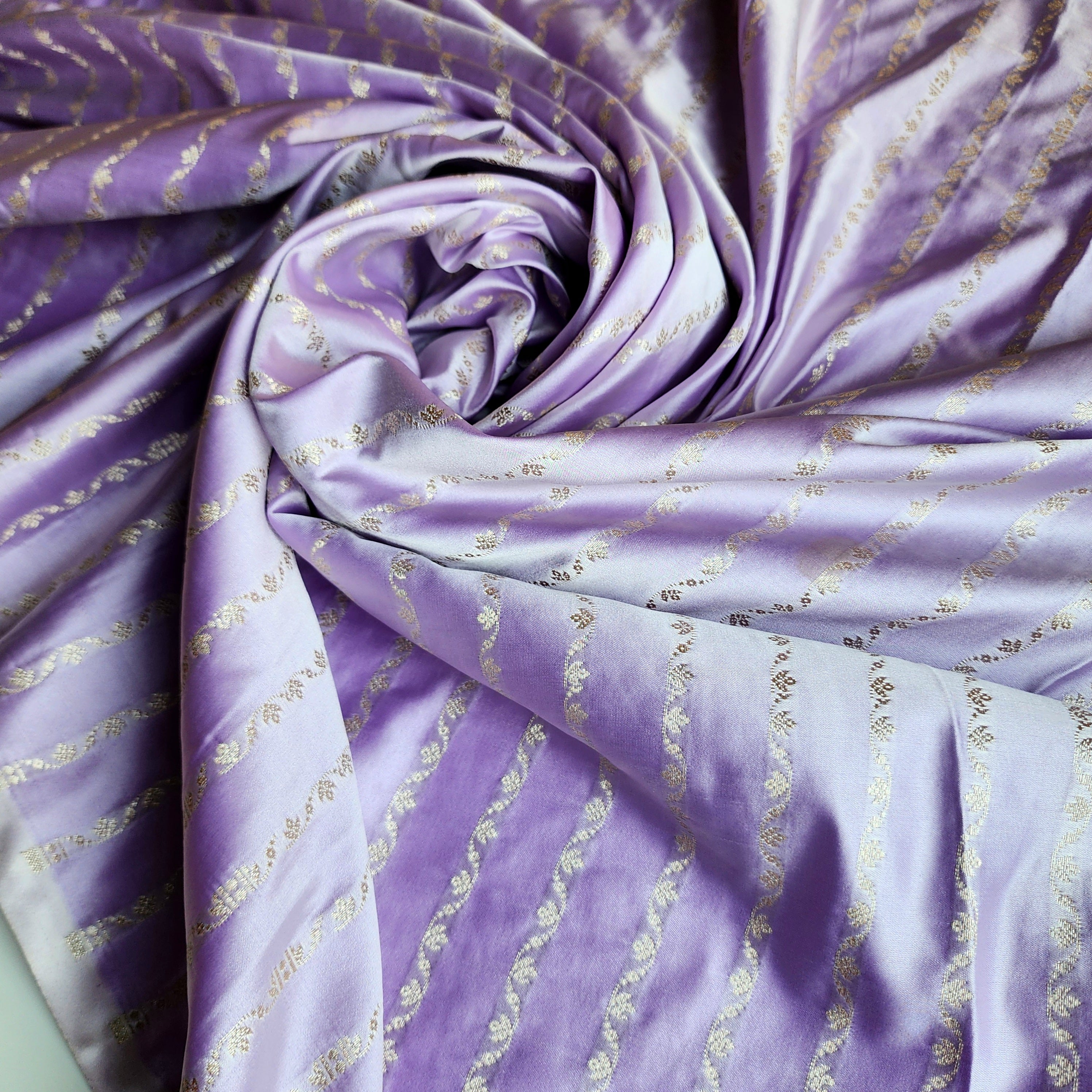 Pastel Lavender Grey Banarasi Katan Silk Saree with Light Gold Zari weaving