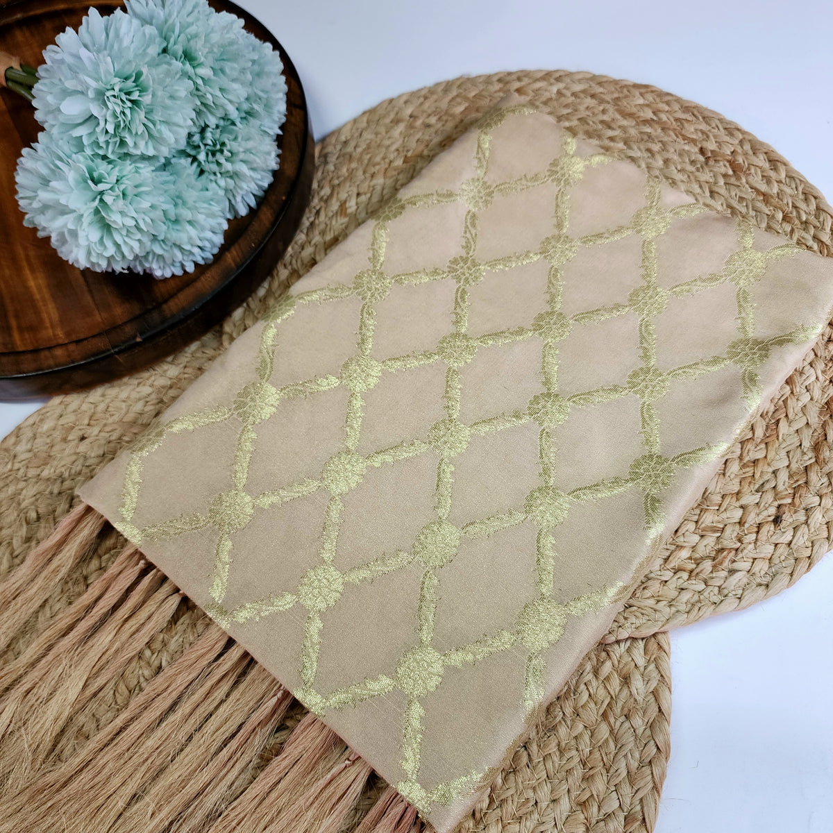Banarasi Tapetta Silk - Champagne Zari Jaal Dupatta