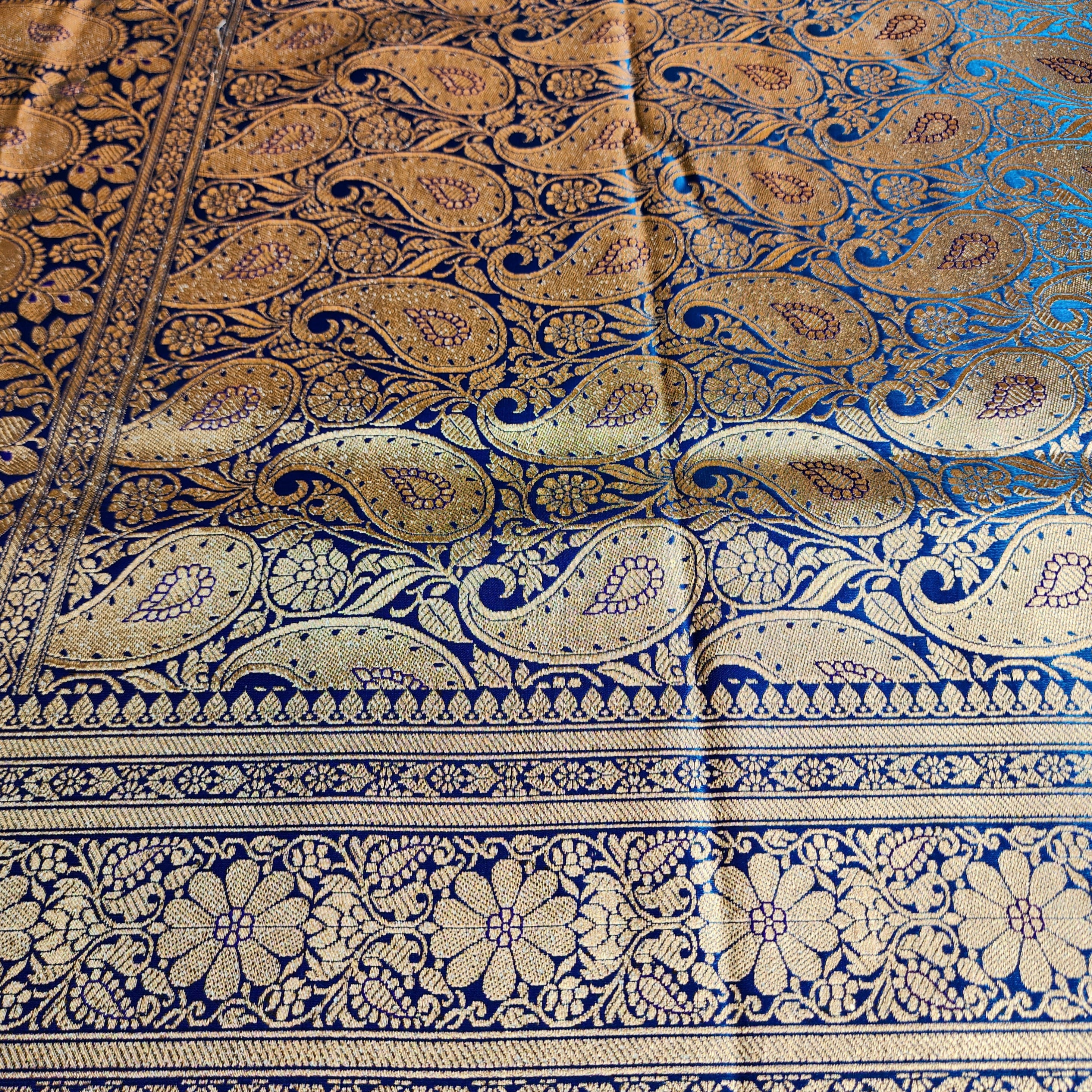 Royal Navy Blue Banarasi Silk Saree with Golden Zari Weave