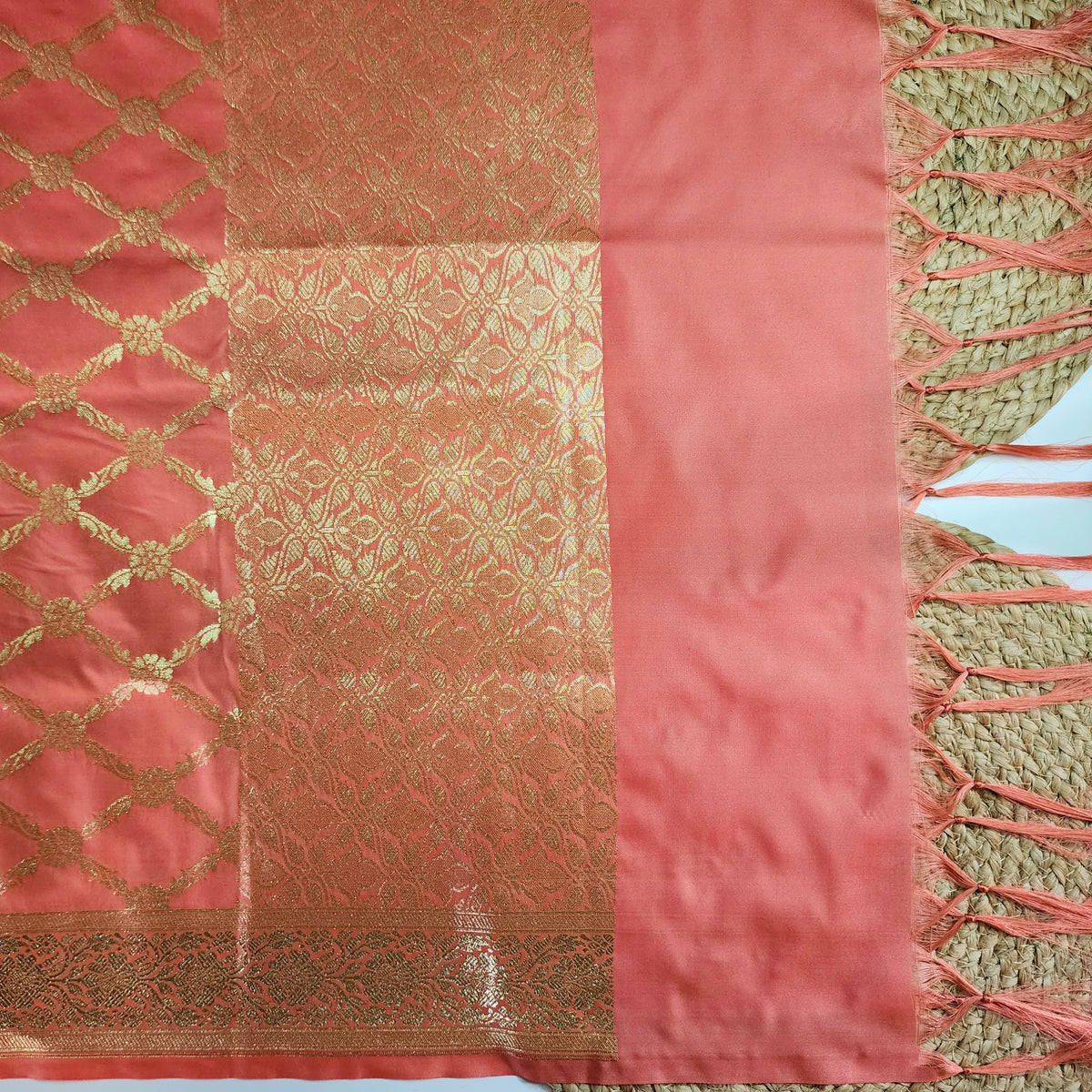 Banarasi Tapetta Silk - Peach Zari Jaal Dupatta