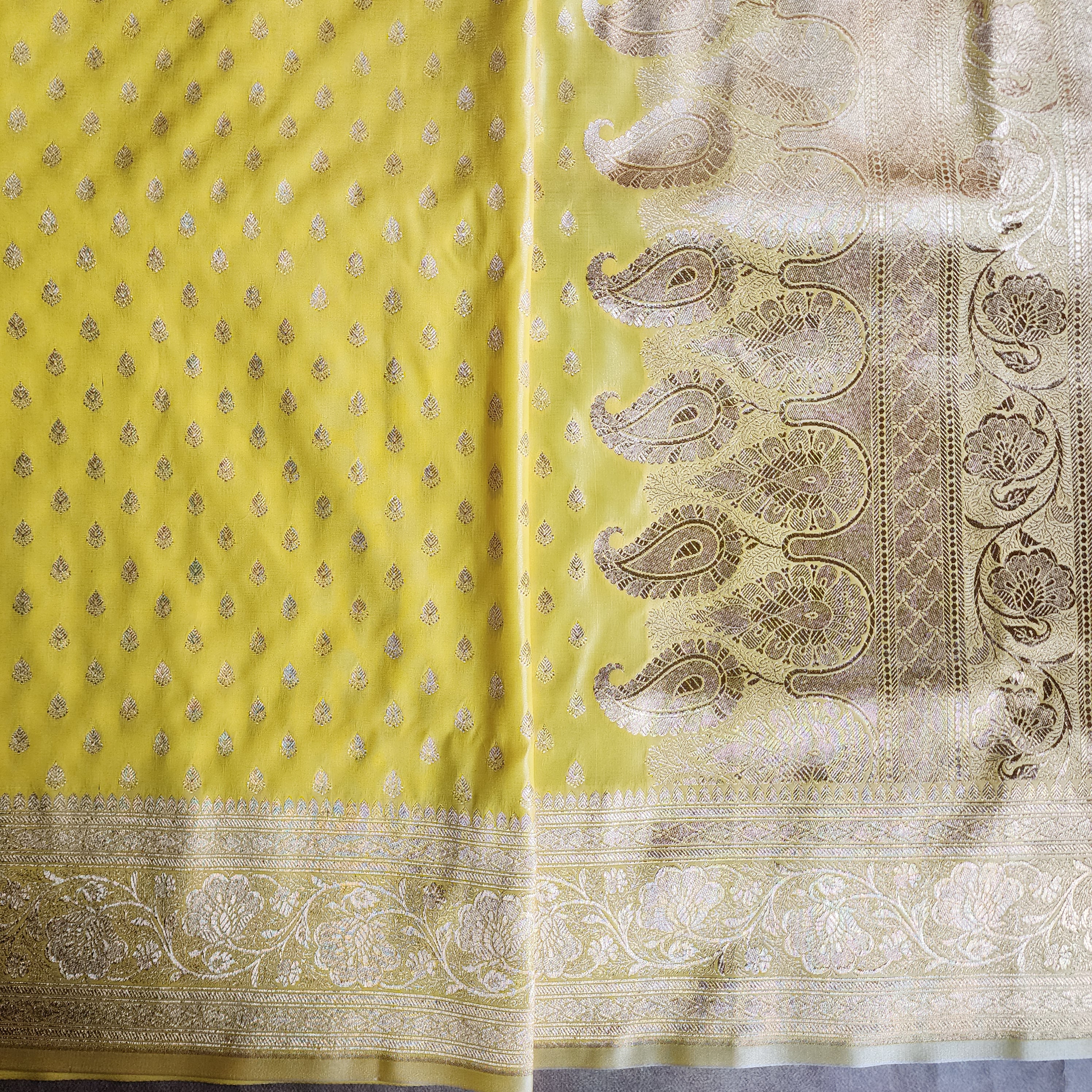 Rich Lemon Yellow Banarasi Silk Saree with Gold Zari Weaving