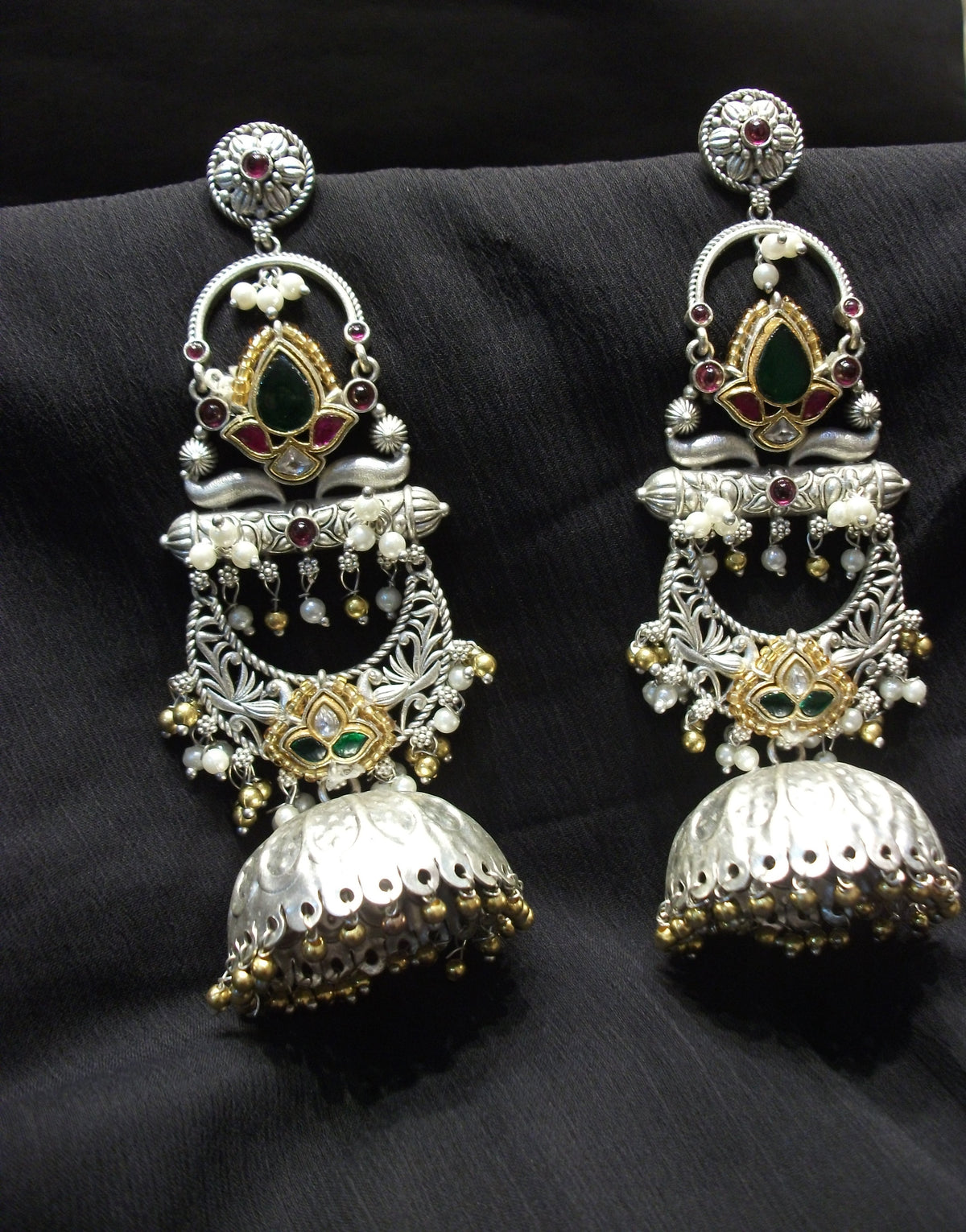 Antique Silver and Gold Ornate Statement Earrings