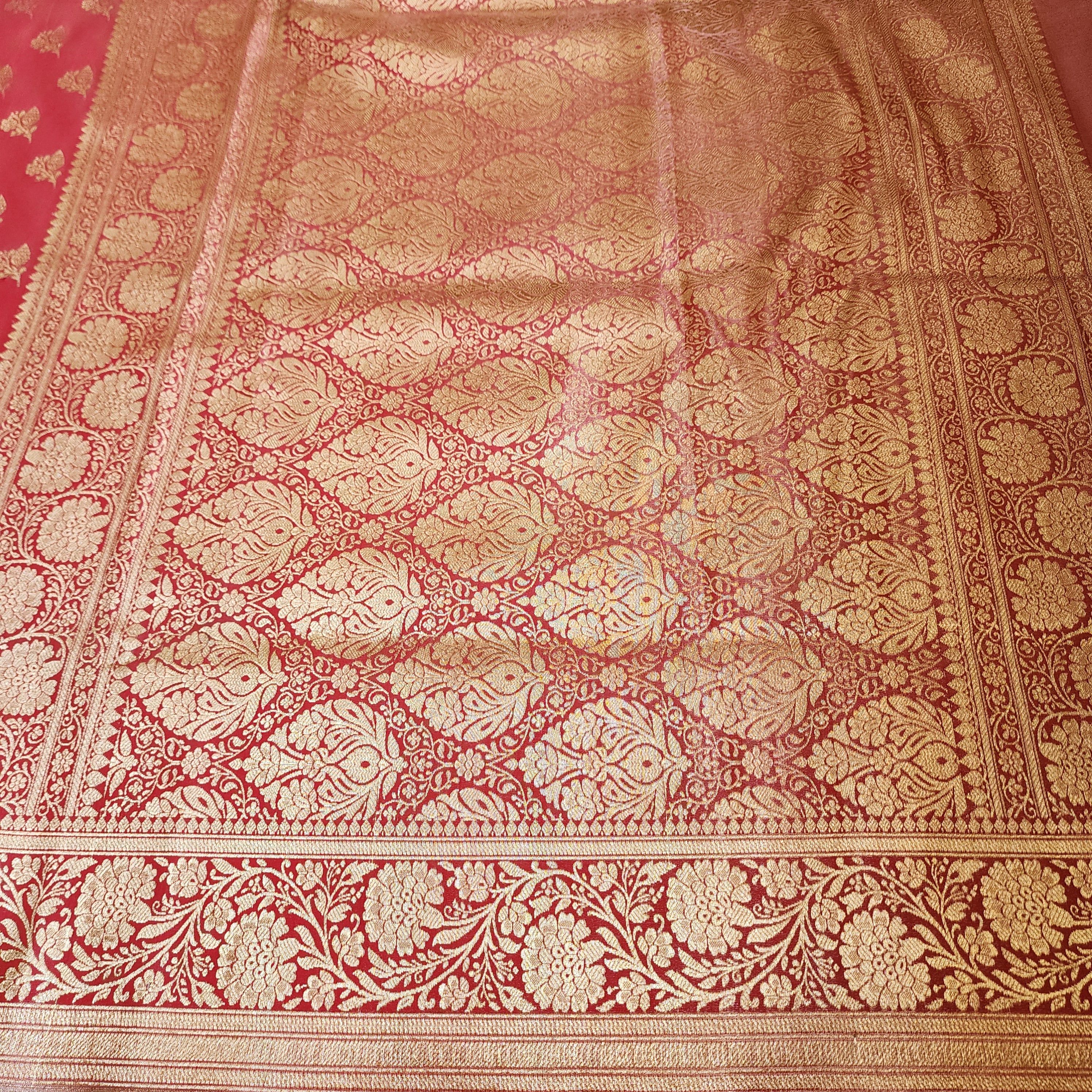 Rich Red Banarasi Silk Saree with Gold Zari Weaving