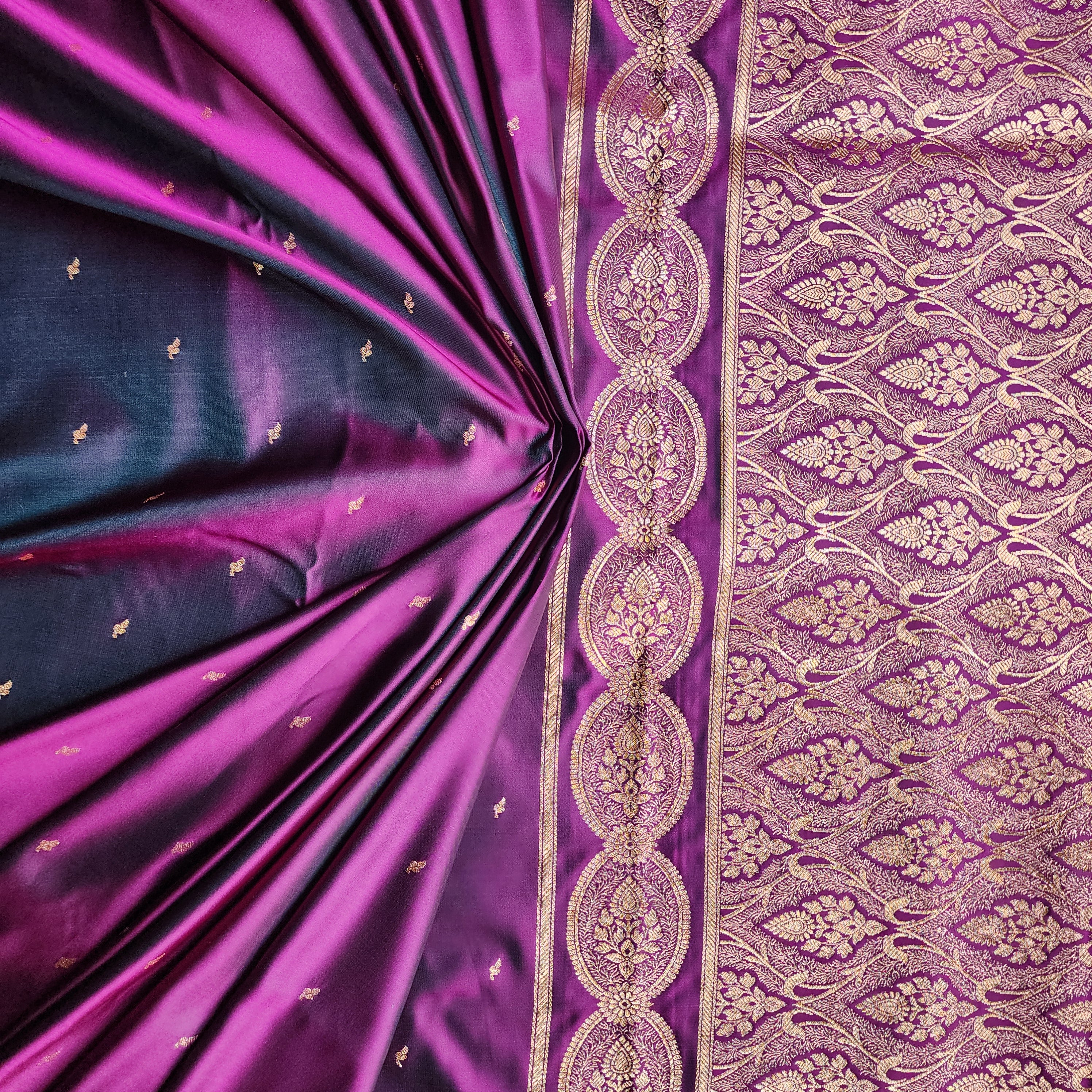 Rich Purple Pure Banarasi Katan Silk Saree with Gold Zari Weaving