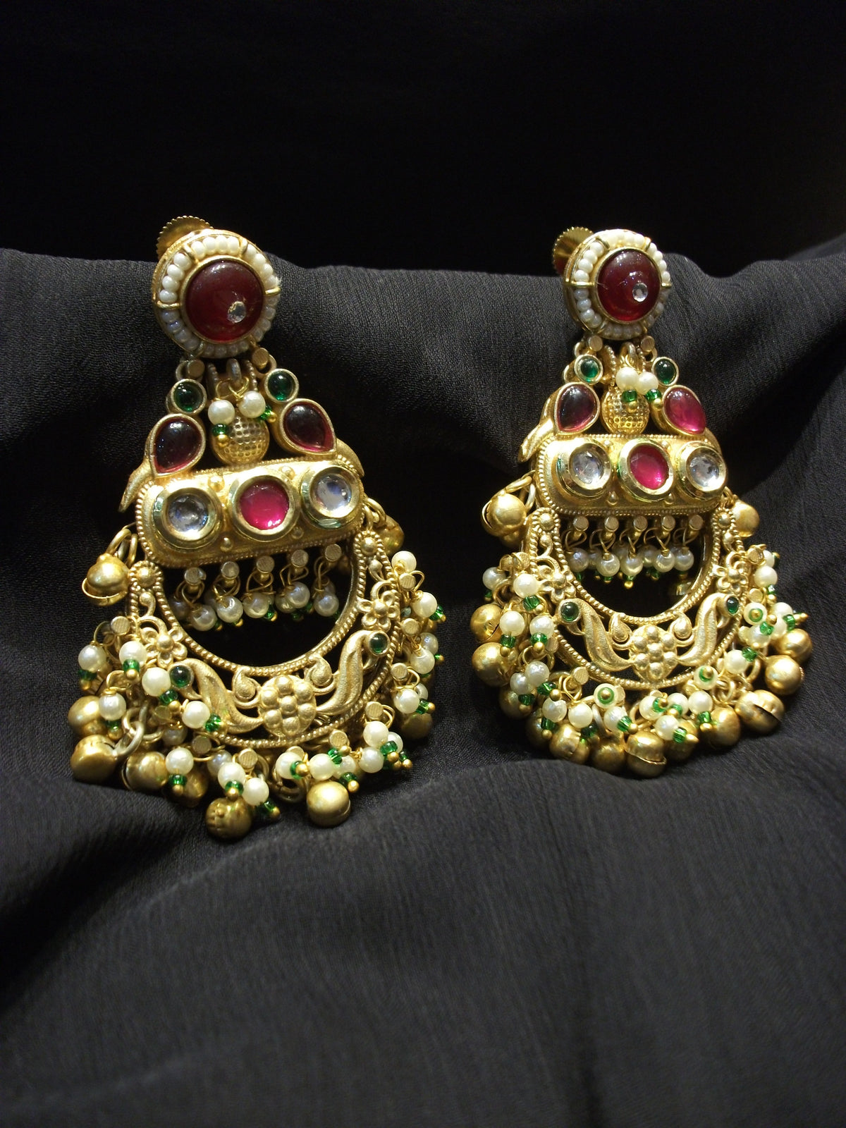 Royal Ornate Red Cabochon and Green Earrings