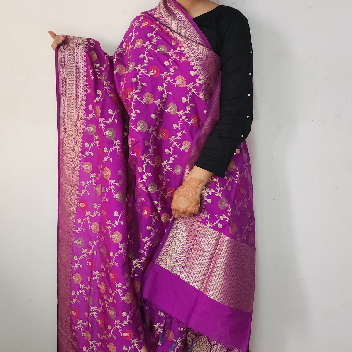 Banarasi Silk Floral Jaal Dupatta - Violet Purple