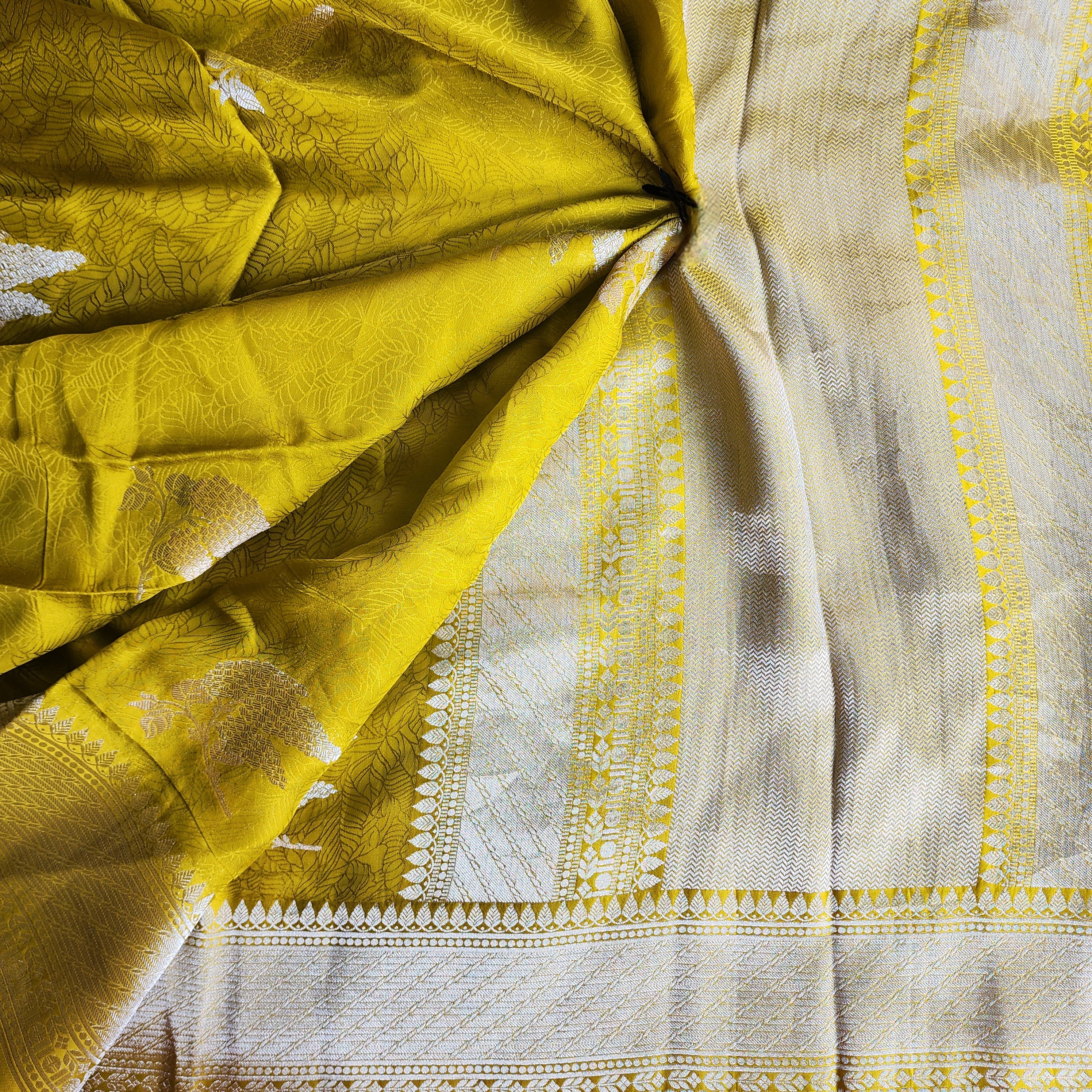Mustard Yellow Mashru Katan Silk Saree